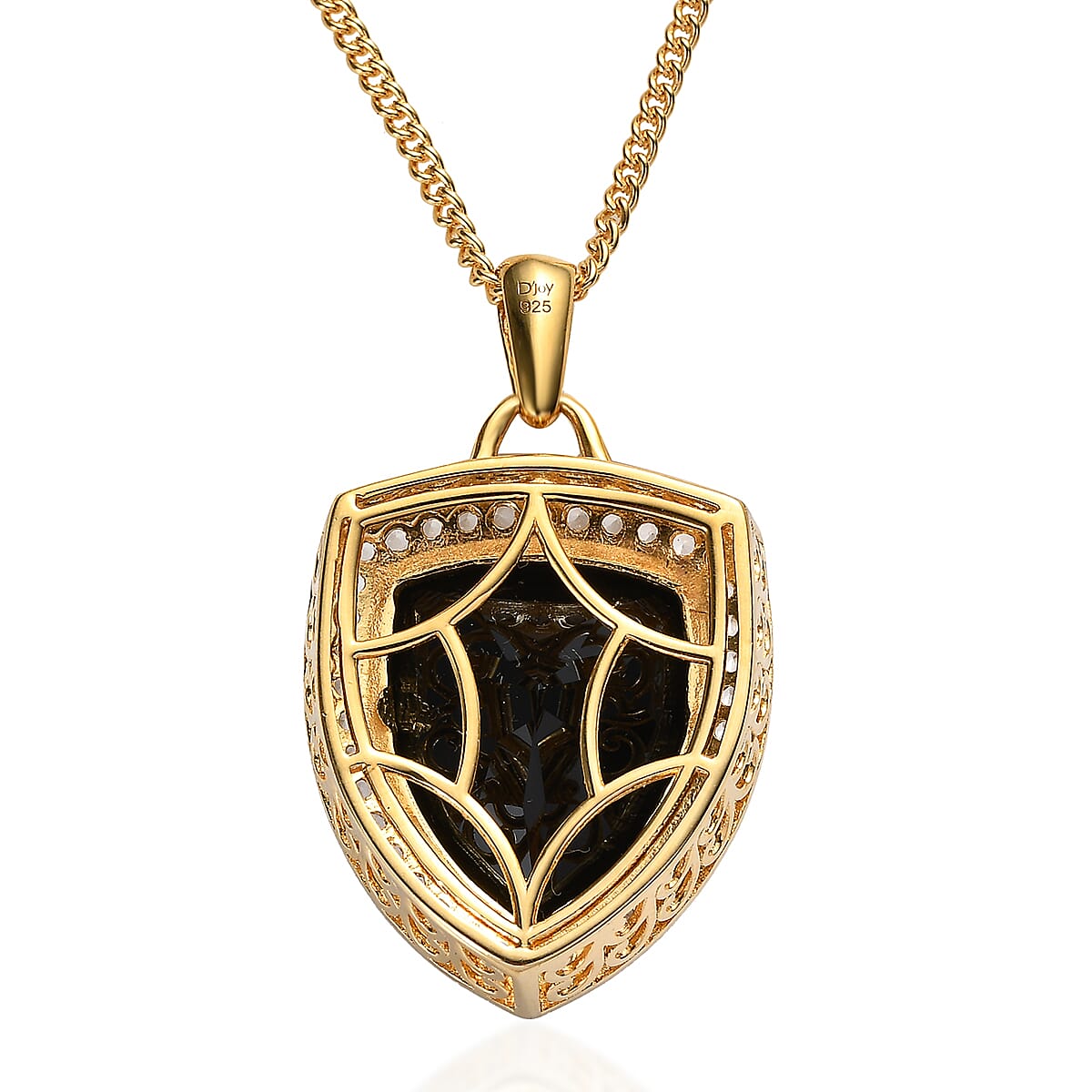 Thai Black Spinel and White Topaz Men's Pendant Necklace 24 Inches in 14K Yellow Gold Over Sterling Silver 15.85 ctw image number 4