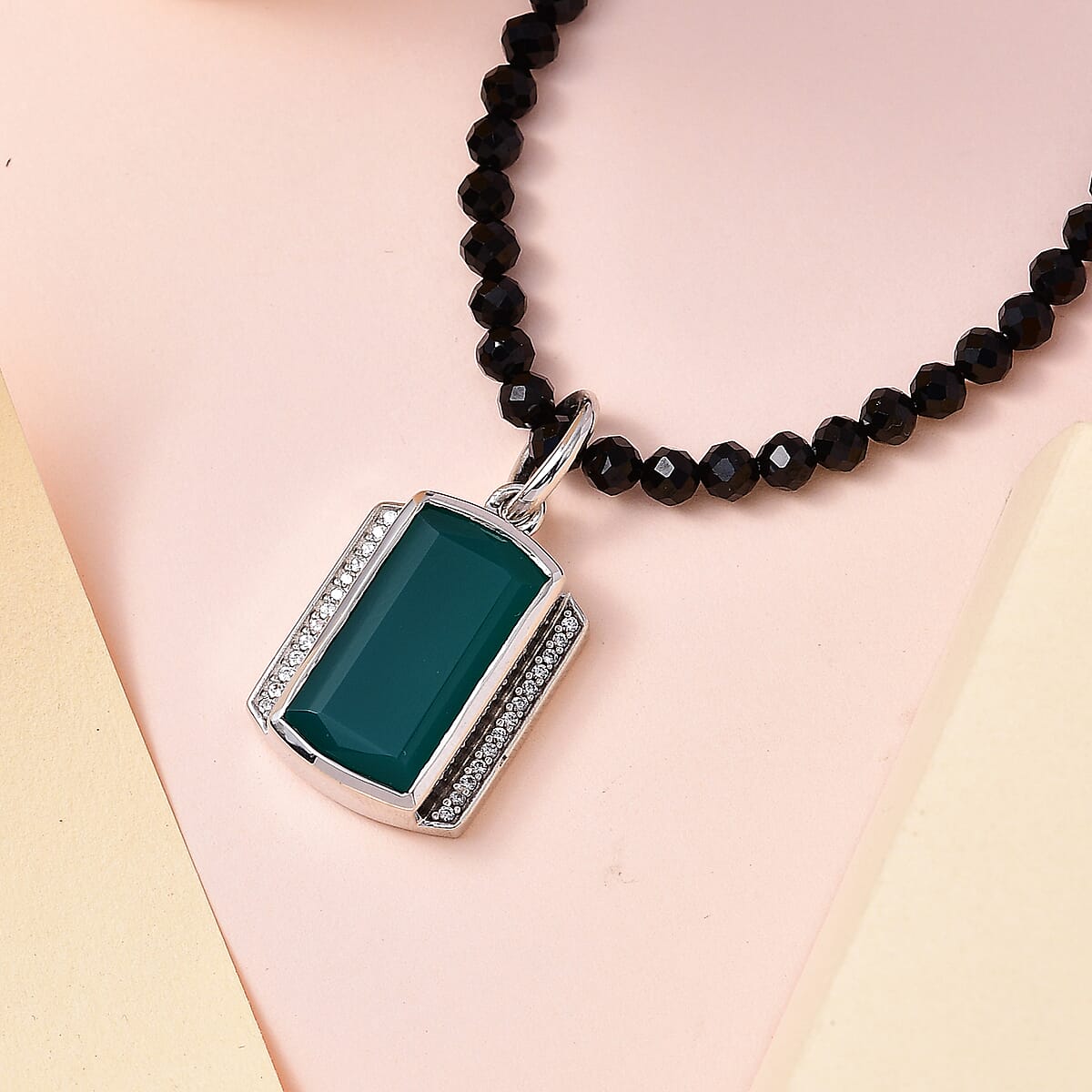 Verde Onyx and Multi Gemstone Men's Pendant Necklace 20 Inches in Platinum Over Sterling Silver 82.00 ctw image number 1