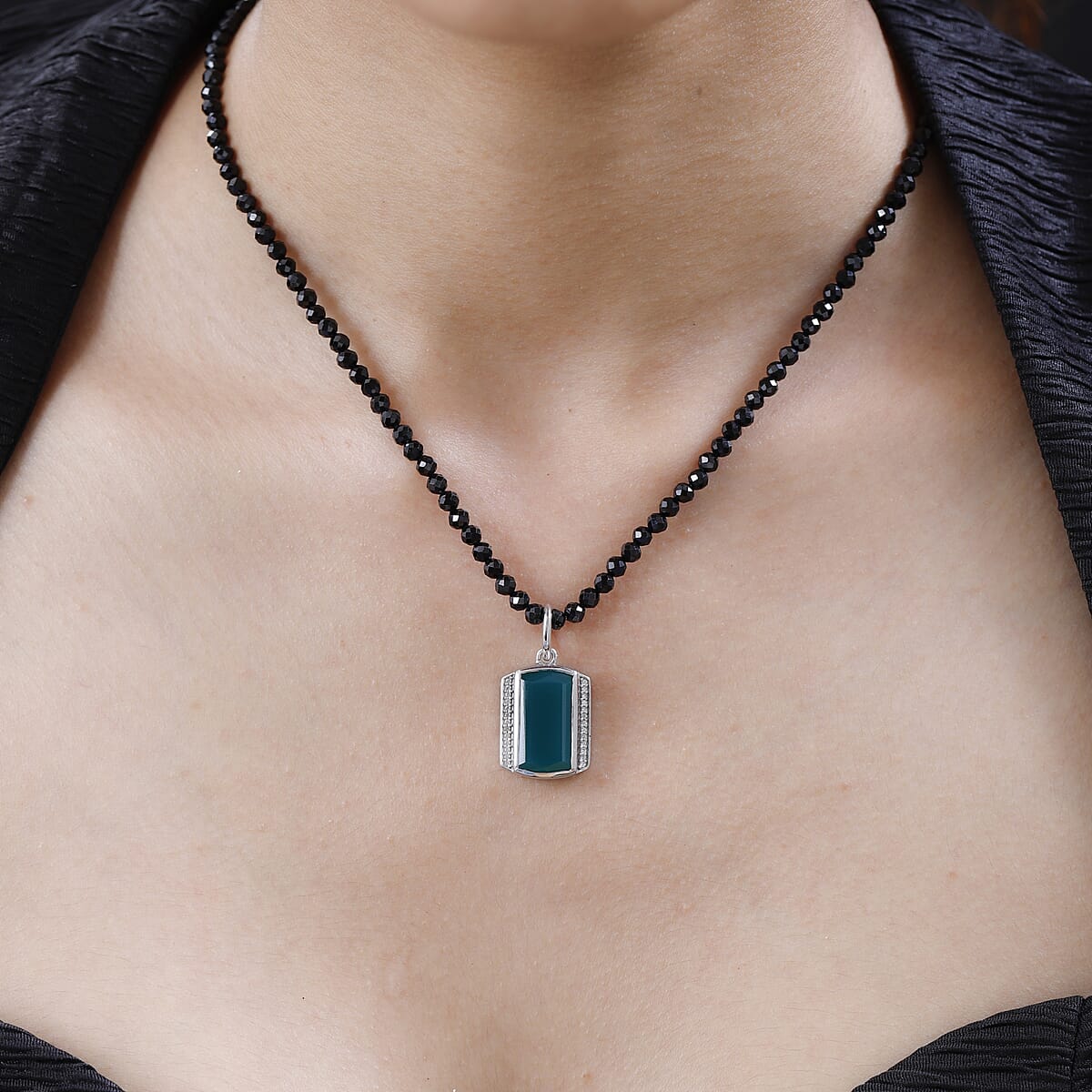 Verde Onyx and Multi Gemstone Men's Pendant Necklace 20 Inches in Platinum Over Sterling Silver 82.00 ctw image number 2