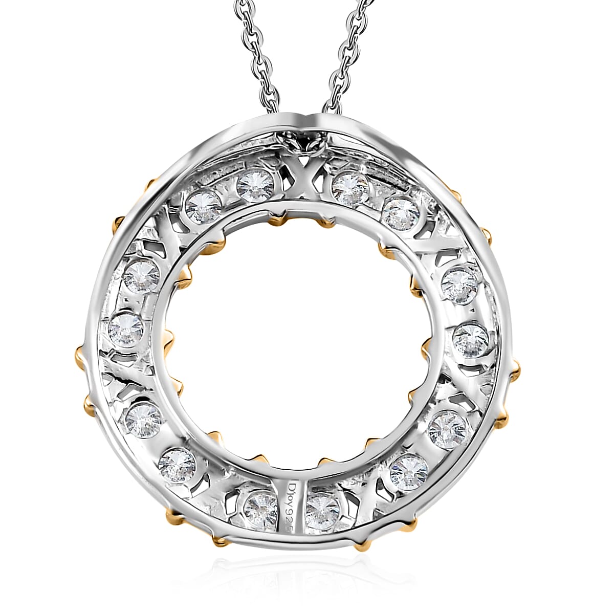 Moissanite Circle Pendant Necklace 20 Inches in Vermeil YG and Platinum Over Sterling Silver 1.40 ctw