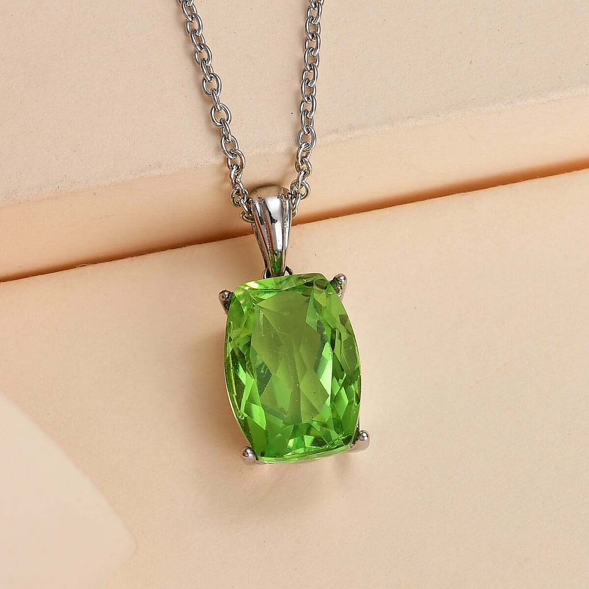 Chartreuse Quartz Solitaire Pendant Necklace (20 Inches) in Stainless Steel 7.25 ctw , Tarnish-Free, Waterproof, Sweat Proof Jewelry image number 1