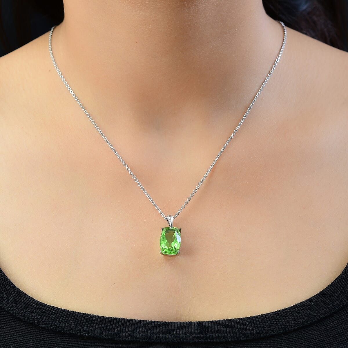 Chartreuse Quartz Solitaire Pendant Necklace (20 Inches) in Stainless Steel 7.25 ctw , Tarnish-Free, Waterproof, Sweat Proof Jewelry image number 2