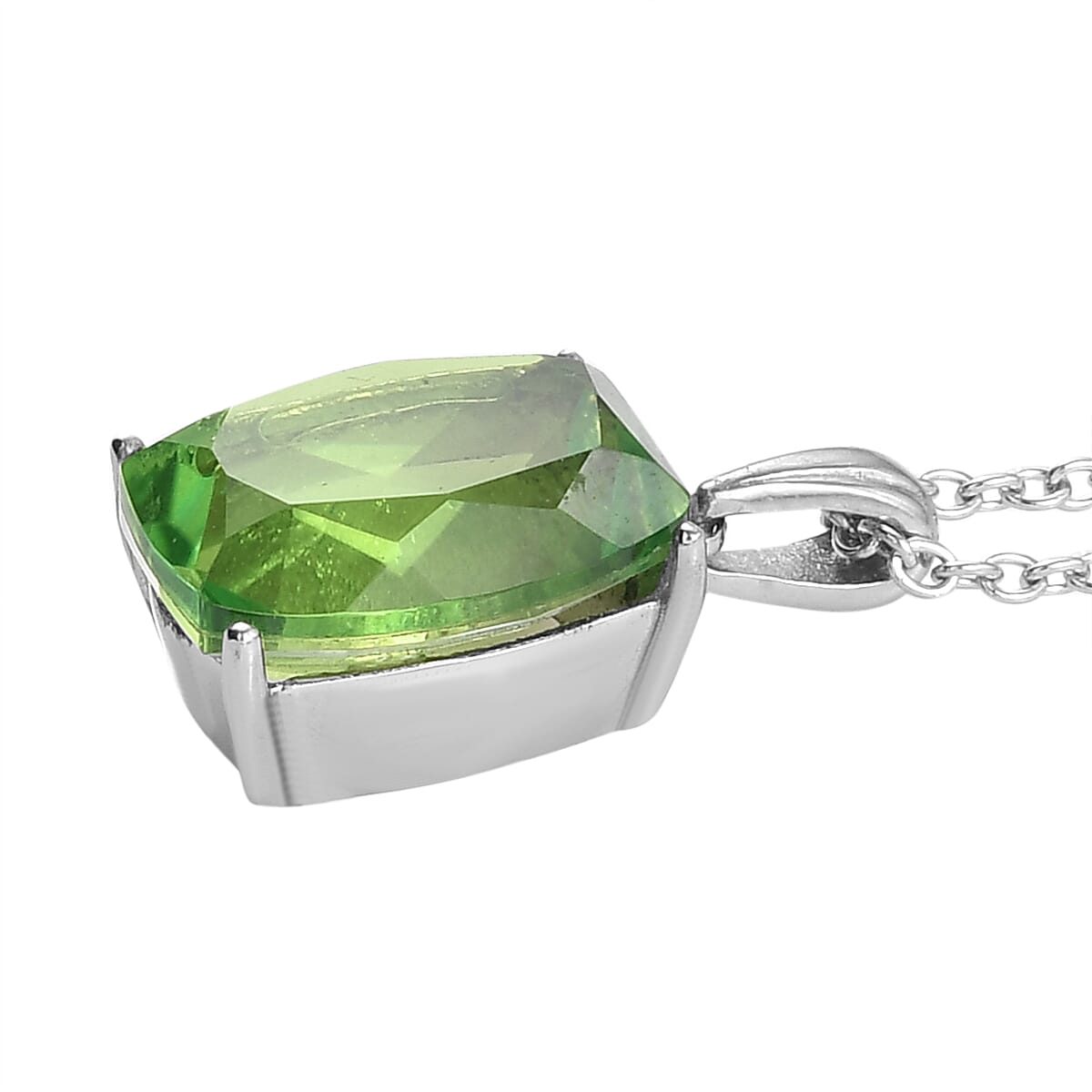 Chartreuse Quartz Solitaire Pendant Necklace (20 Inches) in Stainless Steel 7.25 ctw , Tarnish-Free, Waterproof, Sweat Proof Jewelry image number 3