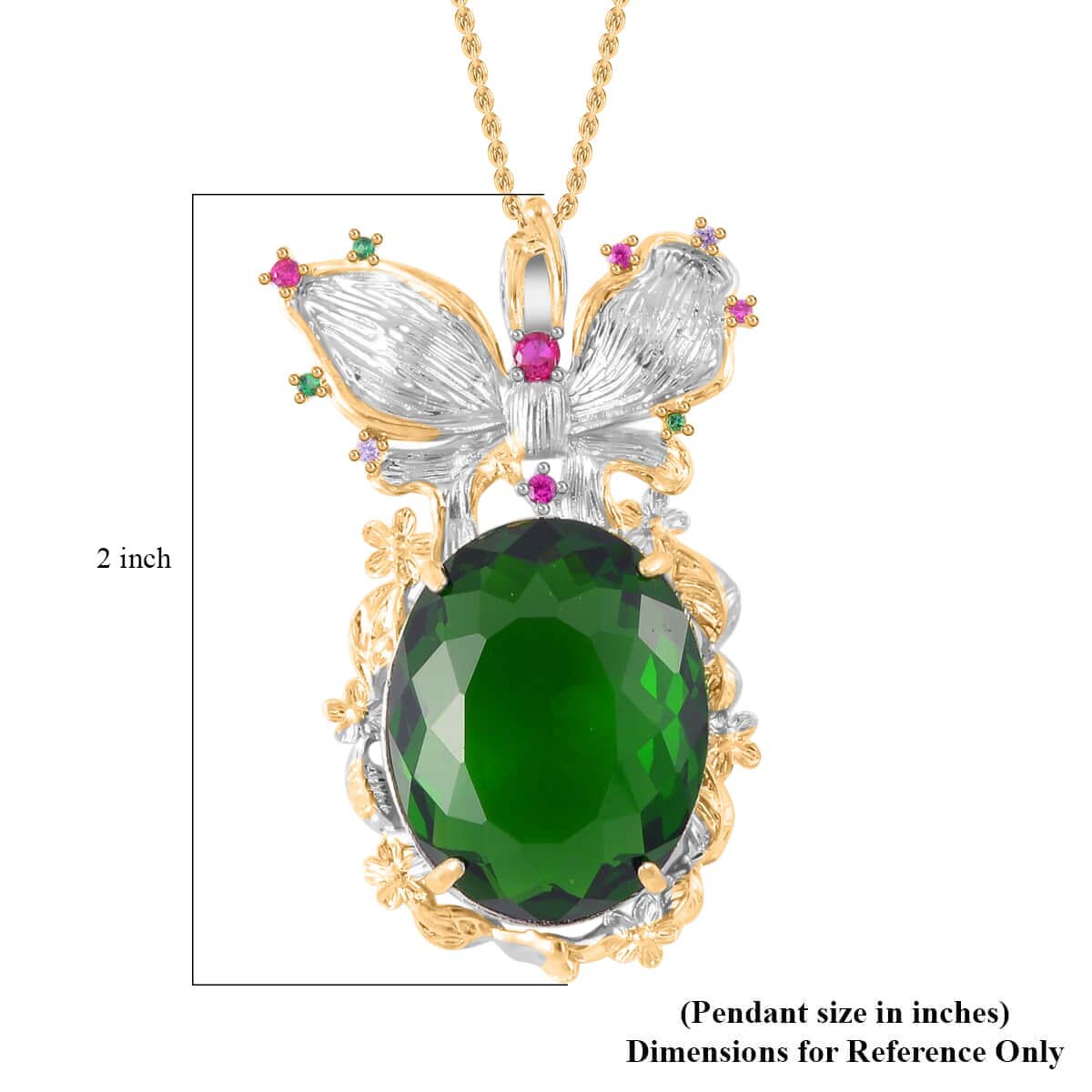 Simulated Emerald, Simulated Multi Color Diamond Pendant Necklace in Goldtone and ION Plated YG Stainless Steel  20 Inches, Tarnish-Free, Waterproof, Sweat Proof Jewelry image number 5