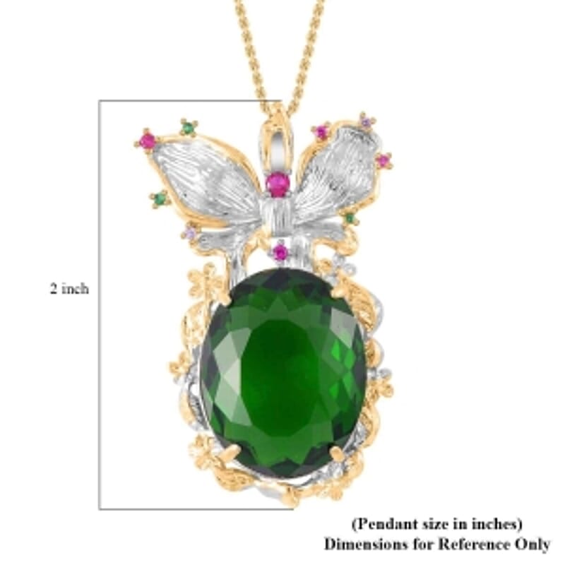 Simulated Emerald, Simulated Multi Color Diamond Pendant in Goldtone with ION Plated YG Stainless Steel 0.30 ctw Necklace (20 Inches)