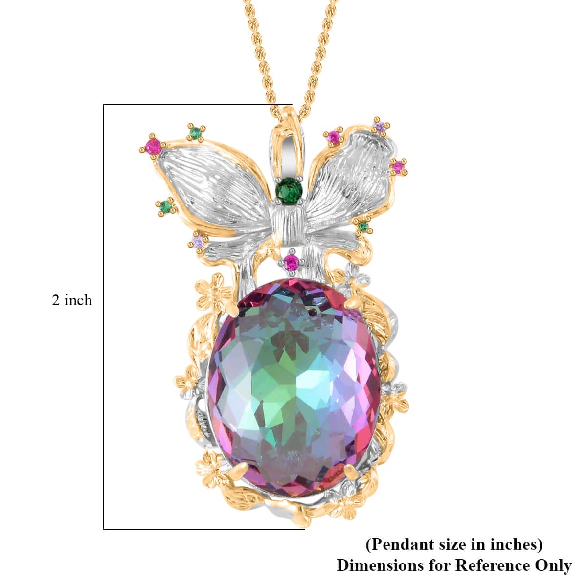 Simulated Mystic Color Quartz, Simulated Multi Color Diamond Pendant Necklace in Goldtone and ION Plated YG Stainless Steel 20 Inches, Tarnish-Free, Waterproof, Sweat Proof Jewelry image number 5