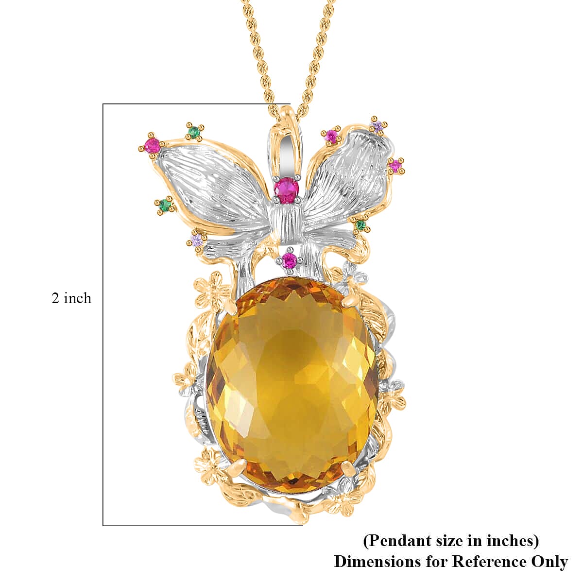 Simulated Yellow Sapphire, Simulated Multi Color Diamond Pendant Necklace in Goldtone and ION Plated YG Stainless Steel 20 Inches, Tarnish-Free, Waterproof, Sweat Proof Jewelry