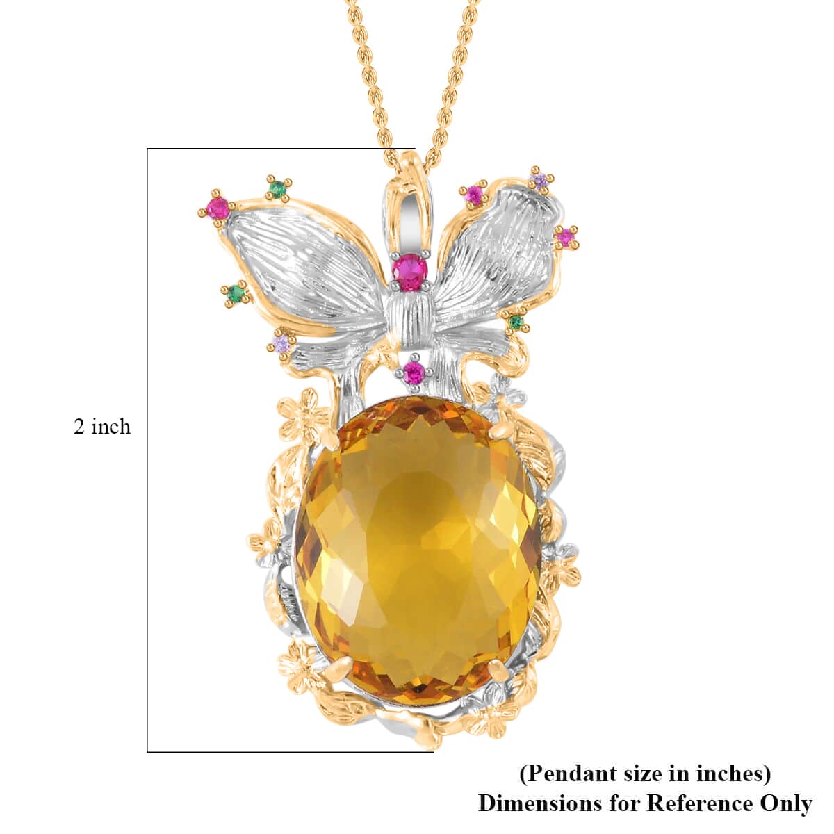 Simulated Yellow Sapphire, Simulated Multi Color Diamond Pendant Necklace in Goldtone and ION Plated YG Stainless Steel 20 Inches, Tarnish-Free, Waterproof, Sweat Proof Jewelry image number 5
