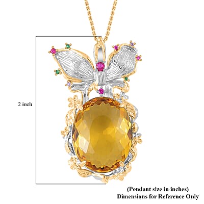 Simulated Yellow Sapphire, Simulated Multi Color Diamond Pendant Necklace in Goldtone and ION Plated YG Stainless Steel 20 Inches, Tarnish-Free, Waterproof, Sweat Proof Jewelry
