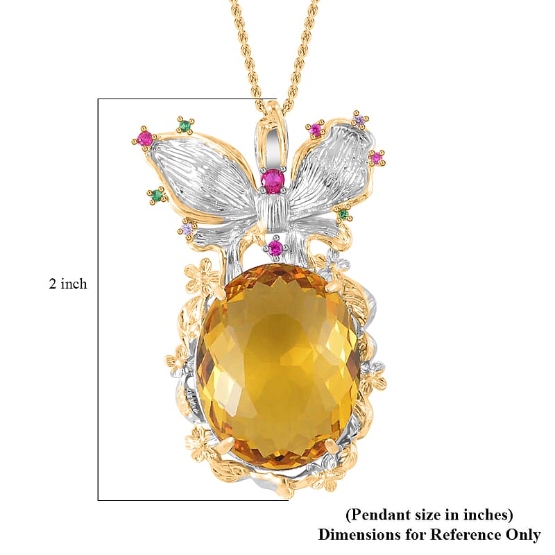 Simulated Yellow Sapphire, Simulated Multi Color Diamond Pendant Necklace in Goldtone and ION Plated YG Stainless Steel 20 Inches, Tarnish-Free, Waterproof, Sweat Proof Jewelry