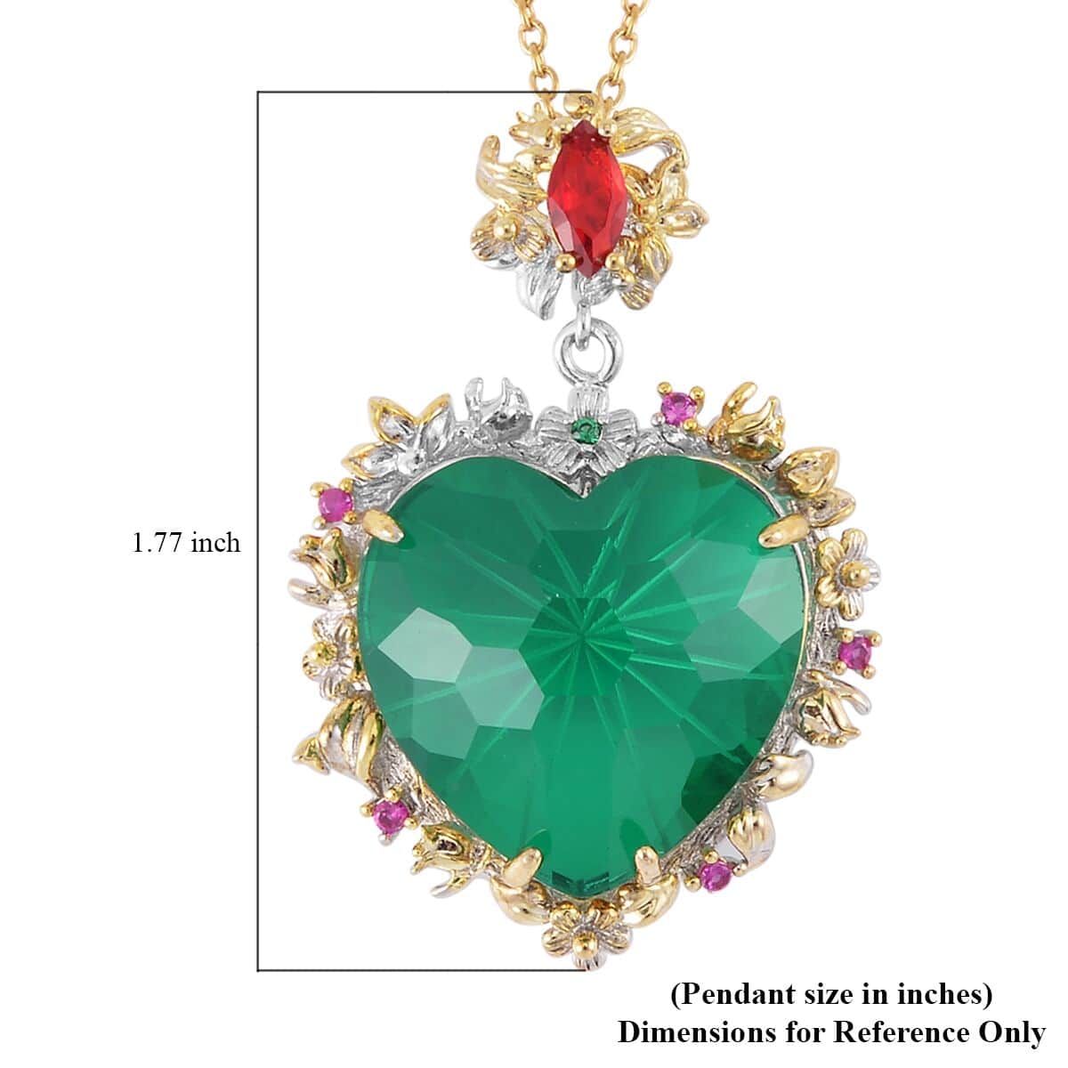 Simulated Emerald and Multi Gemstone Heart Pendant in Dualtone with Stainless Steel Necklace 20 Inches image number 5