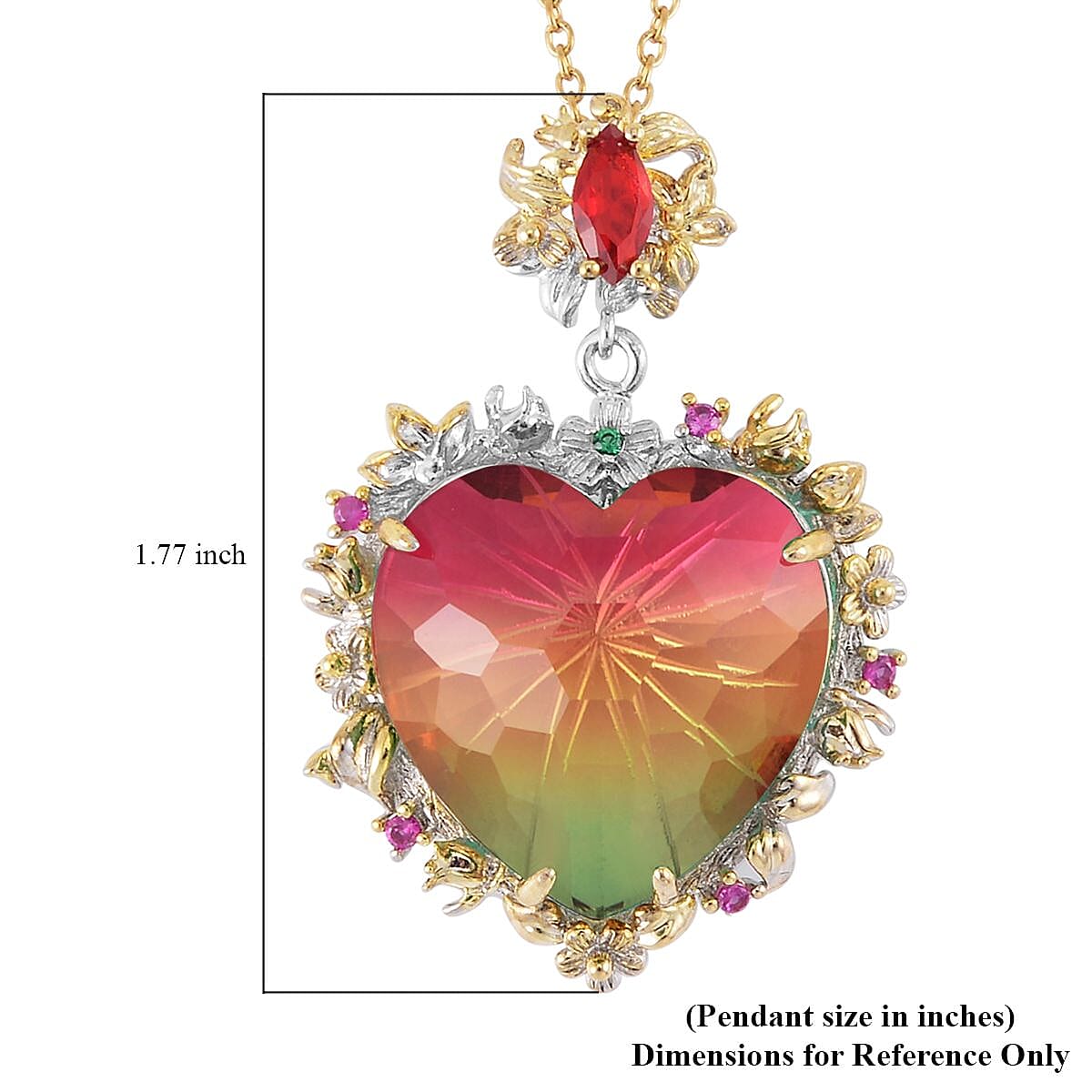 Simulated White Mystic Color Quartz and Multi Gemstone Heart Pendant in Dualtone with Stainless Steel Necklace 20 Inches image number 5