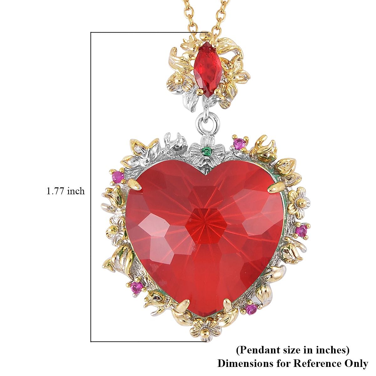 Simulated Ruby and Multi Gemstone Heart Pendant in Dualtone with Stainless Steel Necklace 20 Inches image number 5