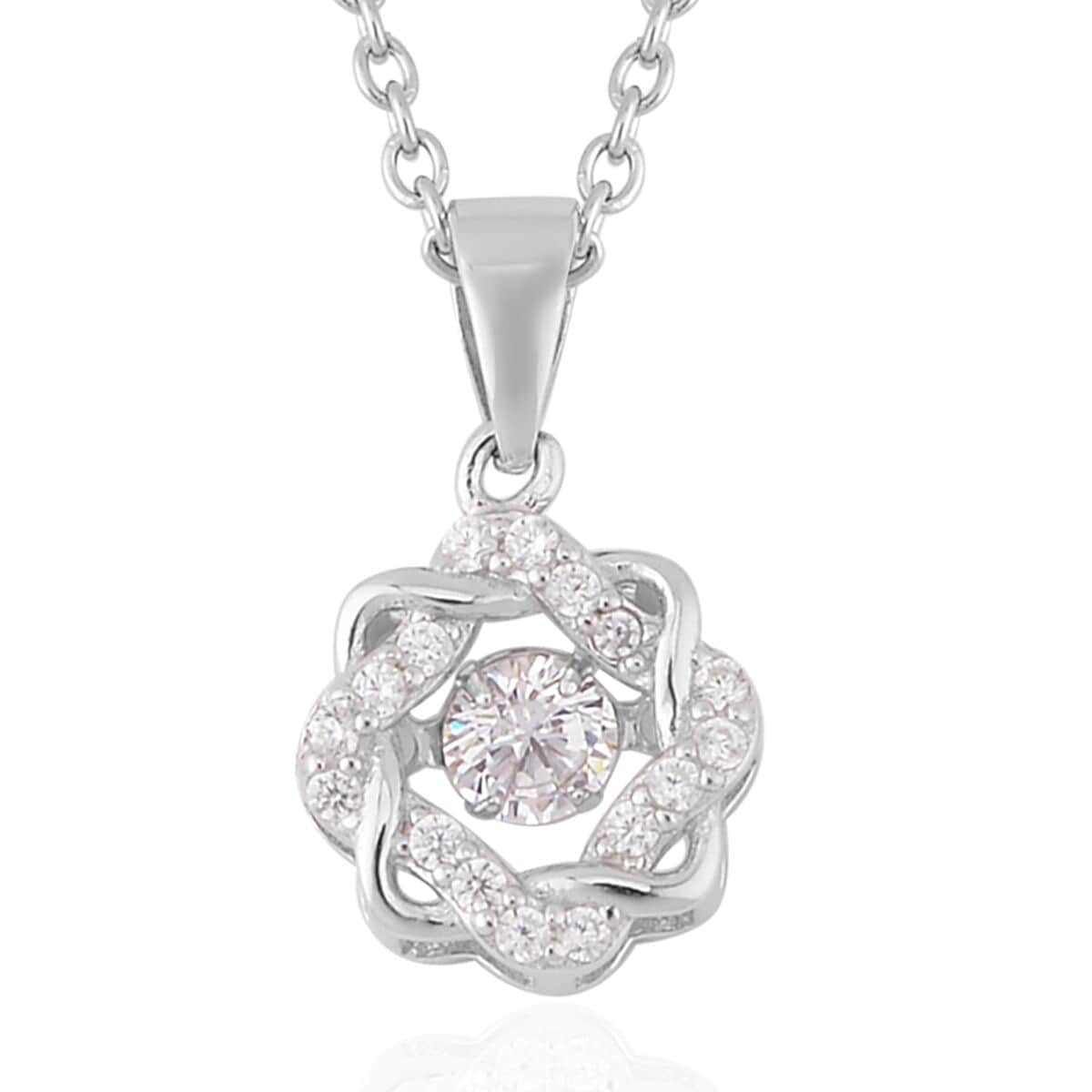 Sparkling Dancing Simulated Diamond Pendant Necklace 20 Inches in Rhodium Over Sterling Silver 0.65 ctw image number 0