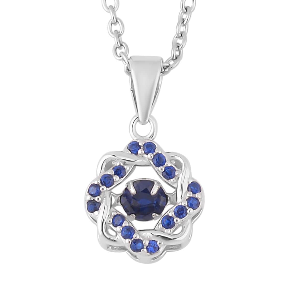 Sparkling Dancing Simulated Blue Diamond 0.65 ctw Pendant Necklace in Rhodium Over Sterling Silver 20 Inches image number 0