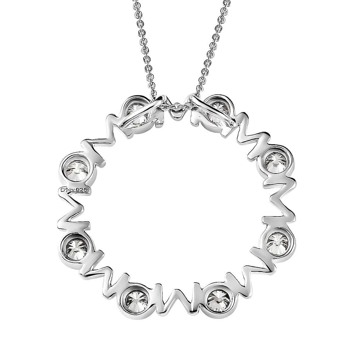 Moissanite MOM Circle Pendant Necklace 20 Inches in Platinum Over Sterling Silver 1.30 ctw image number 4