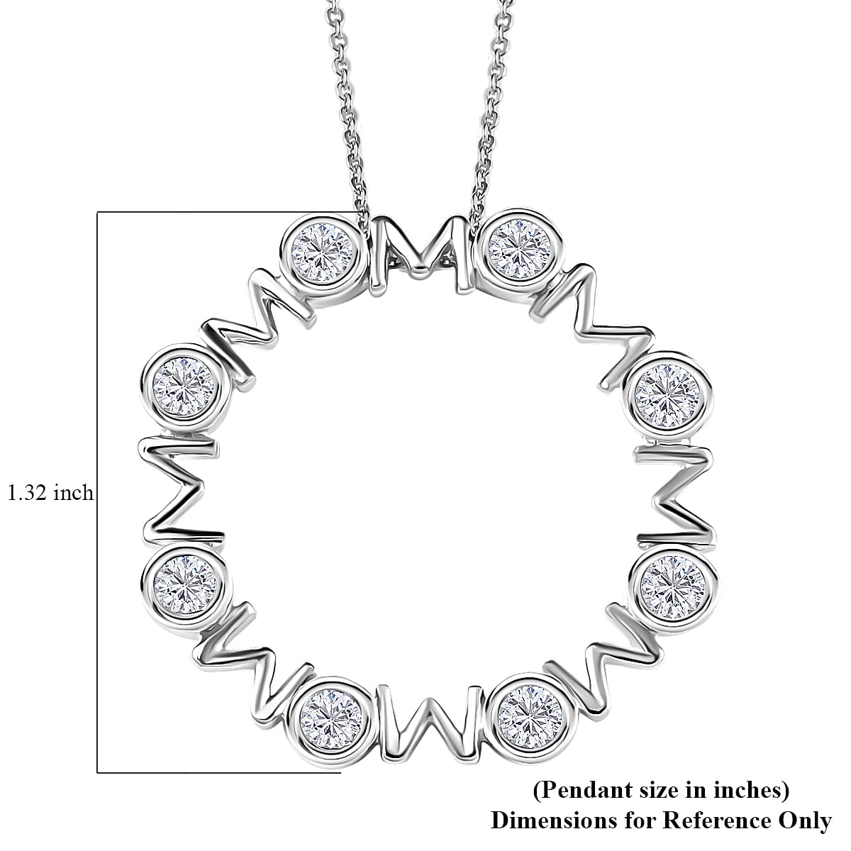 Moissanite MOM Circle Pendant Necklace 20 Inches in Platinum Over Sterling Silver 1.30 ctw image number 6