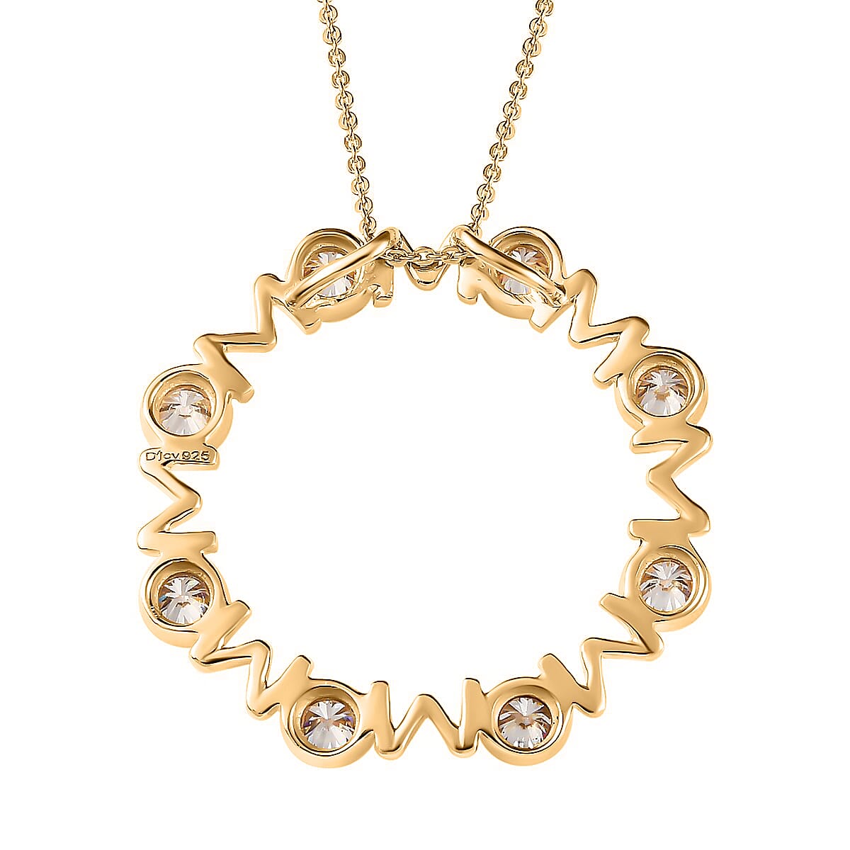 Moissanite "MOM" Circle Pendant Necklace (20 Inches) in Platinum Over Sterling Silver 1.30 ctw image number 4