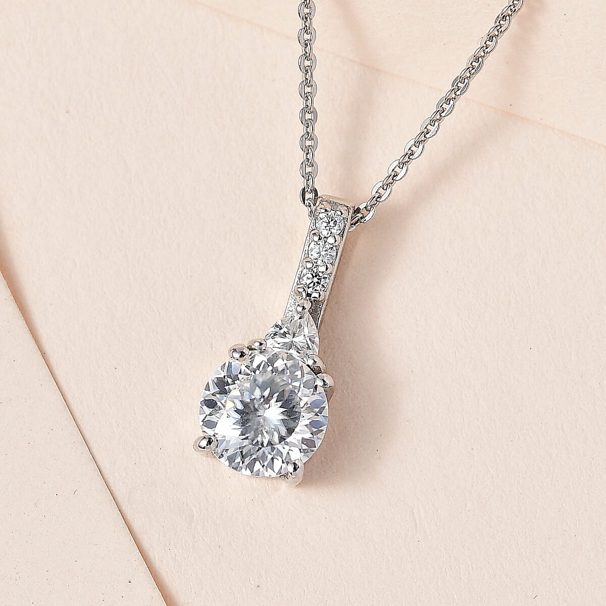 120 Facets Moissanite Pendant Necklace 20 Inches in Platinum Over Sterling Silver 1.35 ctw image number 1