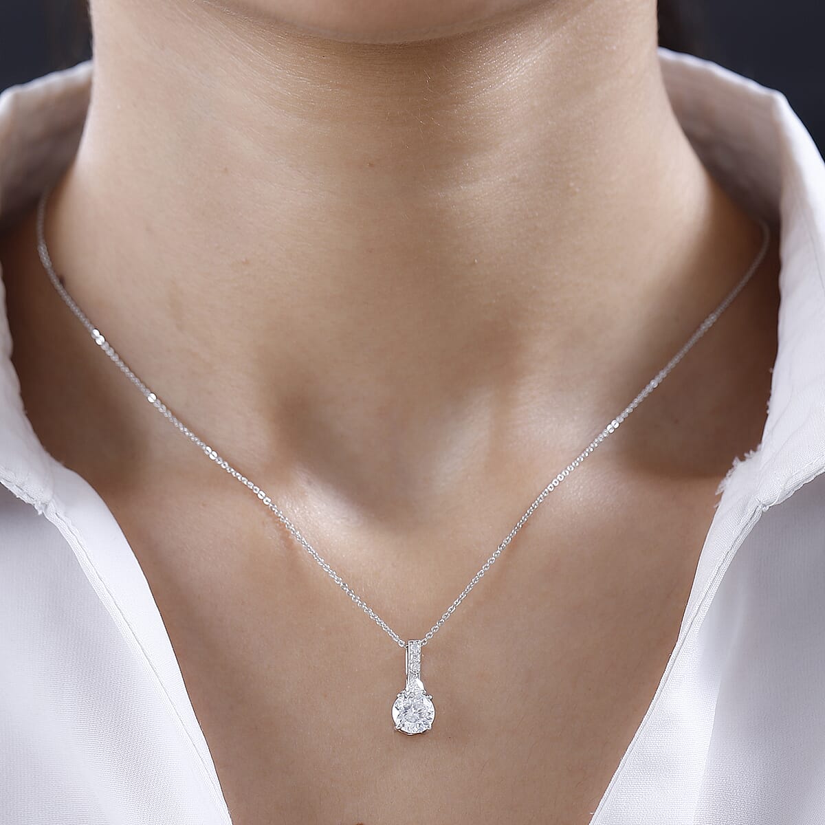 120 Facets Moissanite Pendant Necklace 20 Inches in Platinum Over Sterling Silver 1.35 ctw image number 2