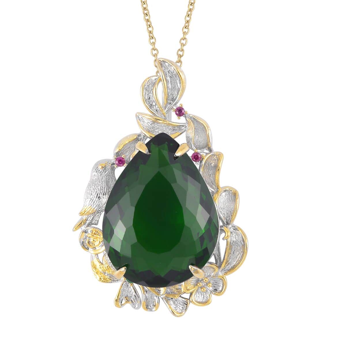 Simulated Emerald, Simulated Purple and Green Diamond Pendant in Dualtone and Stainless Steel Necklace 20 Inches image number 0