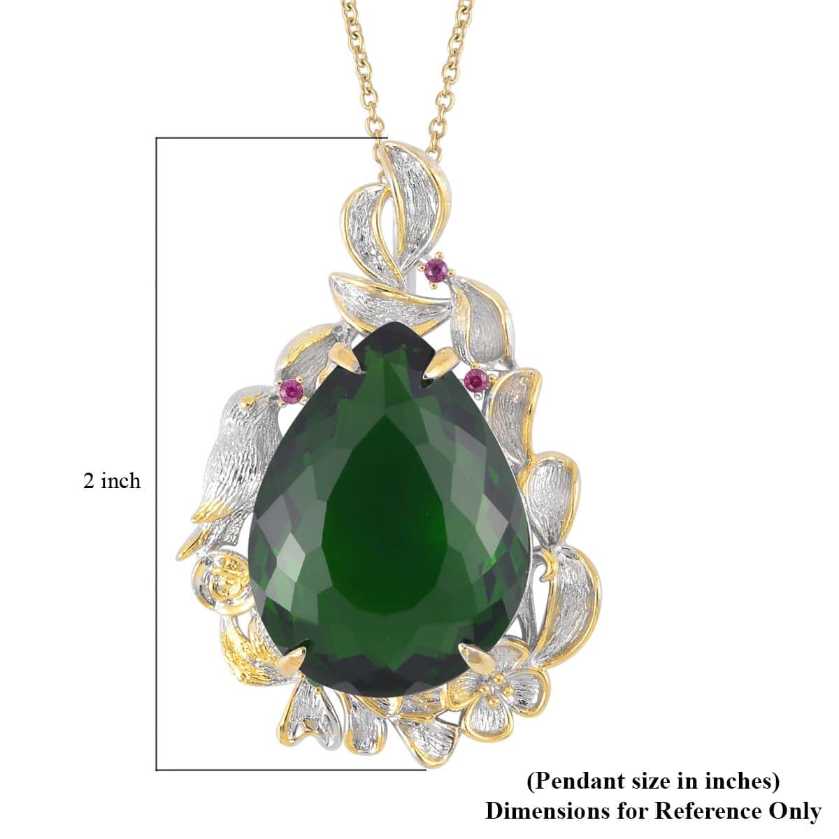 Simulated Emerald, Simulated Purple and Green Diamond Pendant in Dualtone and Stainless Steel Necklace 20 Inches image number 2