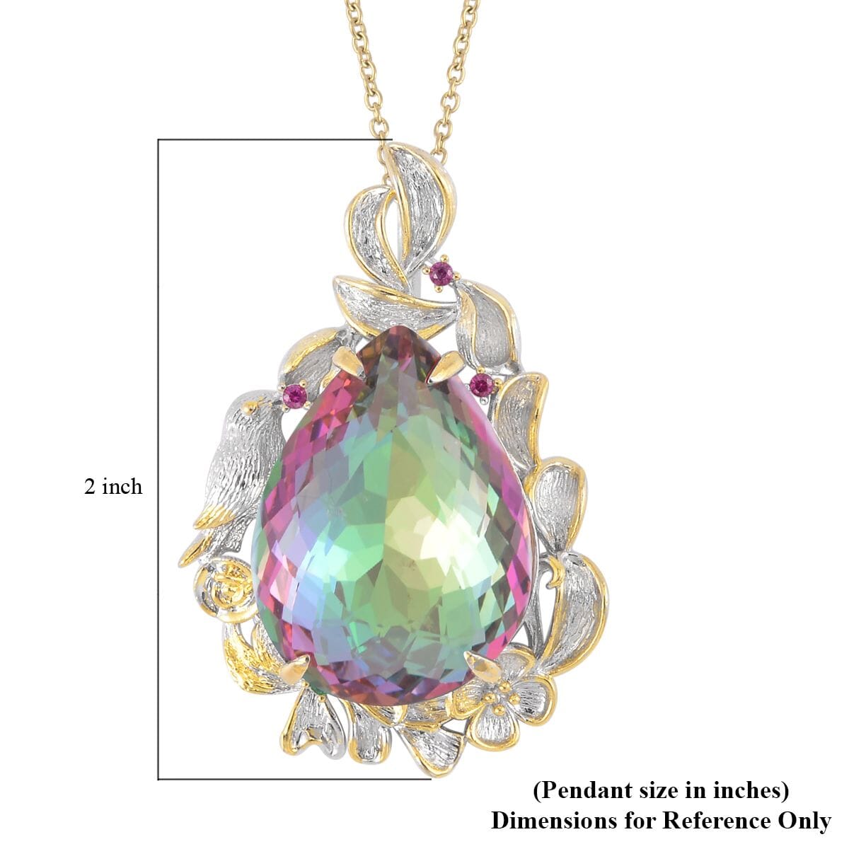 Simulated Magic Color Topaz, Simulated Purple and Green Diamond Pendant in Dualtone and Stainless Steel Necklace 20 Inches image number 3