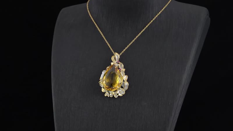 Simulated Ruby, Simulated Purple and Green Diamond Pendant Necklace 20 Inches in Dualtone and Stainless Steel