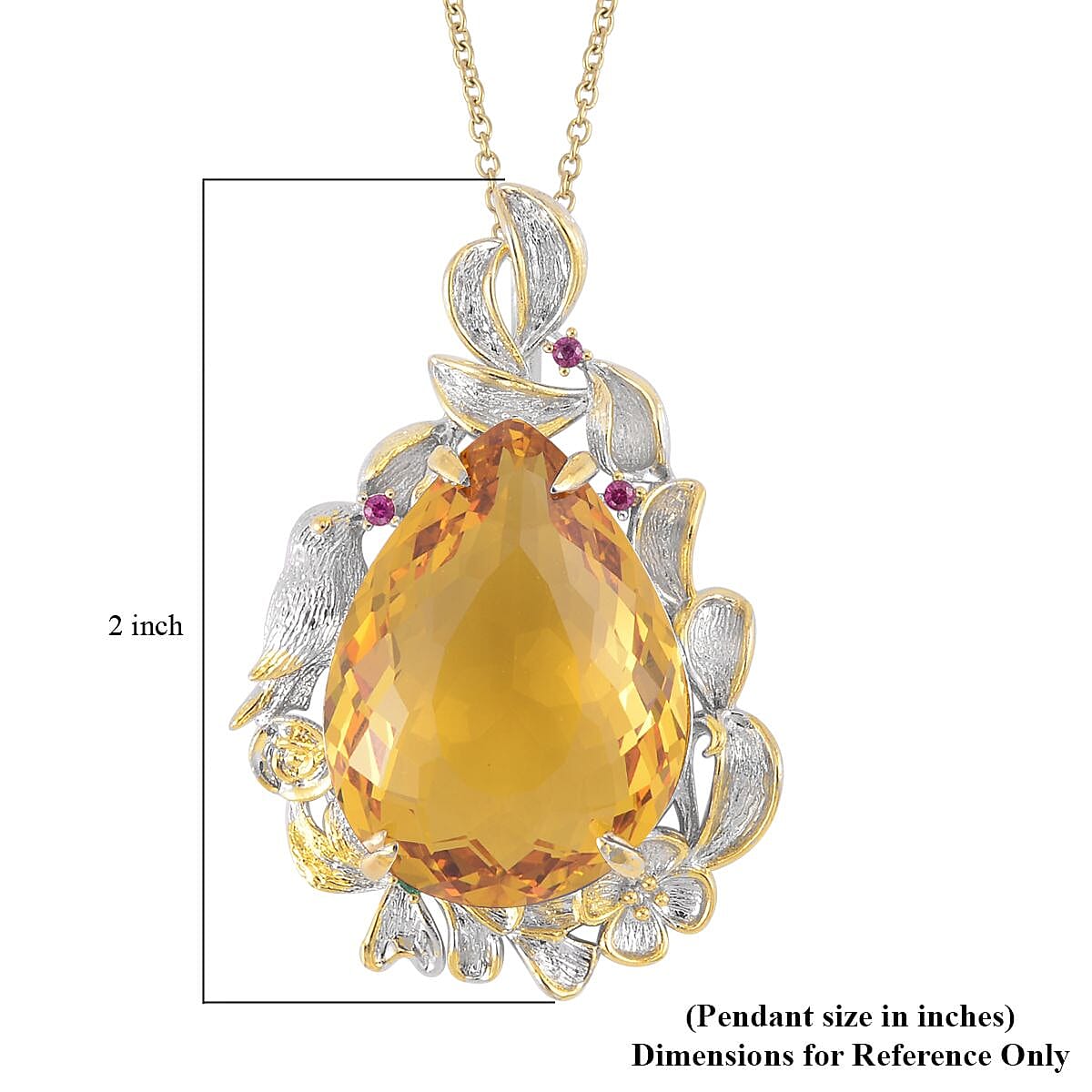 Simulated Yellow Sapphire, Simulated Purple and Green Diamond Pendant in Dualtone and Stainless Steel Necklace 20 Inches