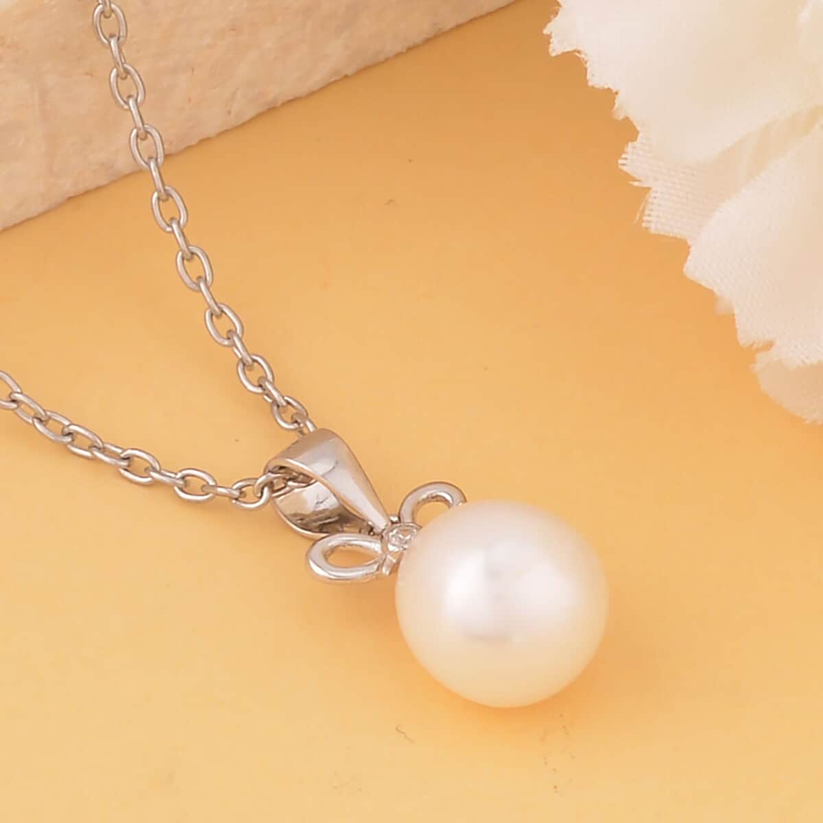 Buy Freshwater Cultured Pearl and Simulated Diamond Pendant in Rhodium ...