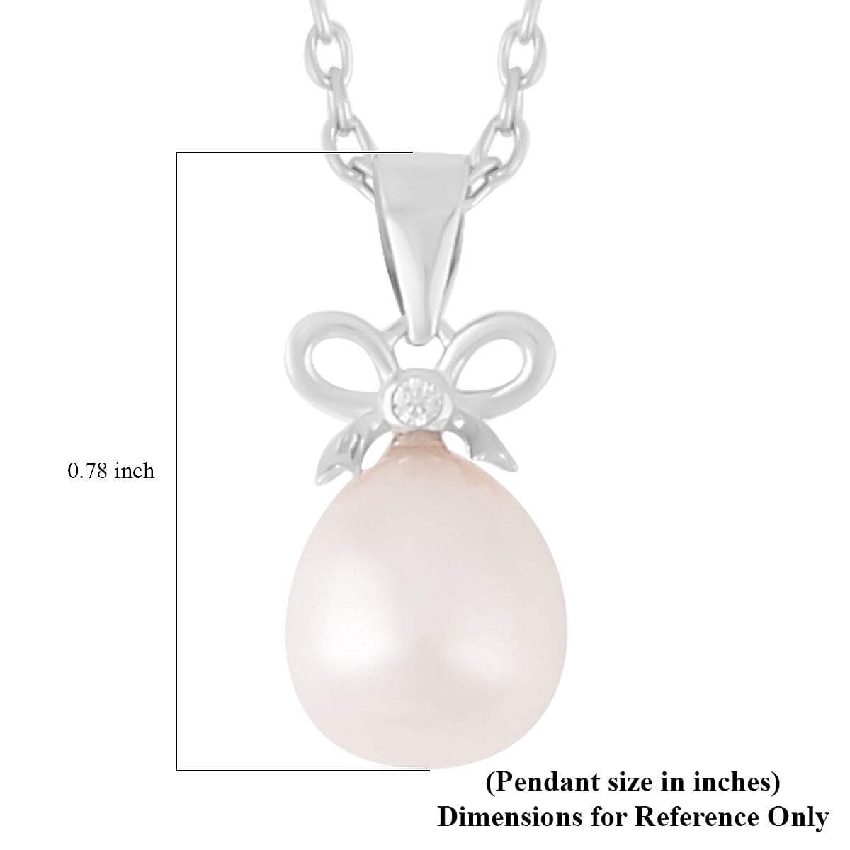 Freshwater Cultured Pearl and Simulated Diamond Pendant in Rhodium Over Sterling Silver with Stainless Steel Necklace 20 Inches