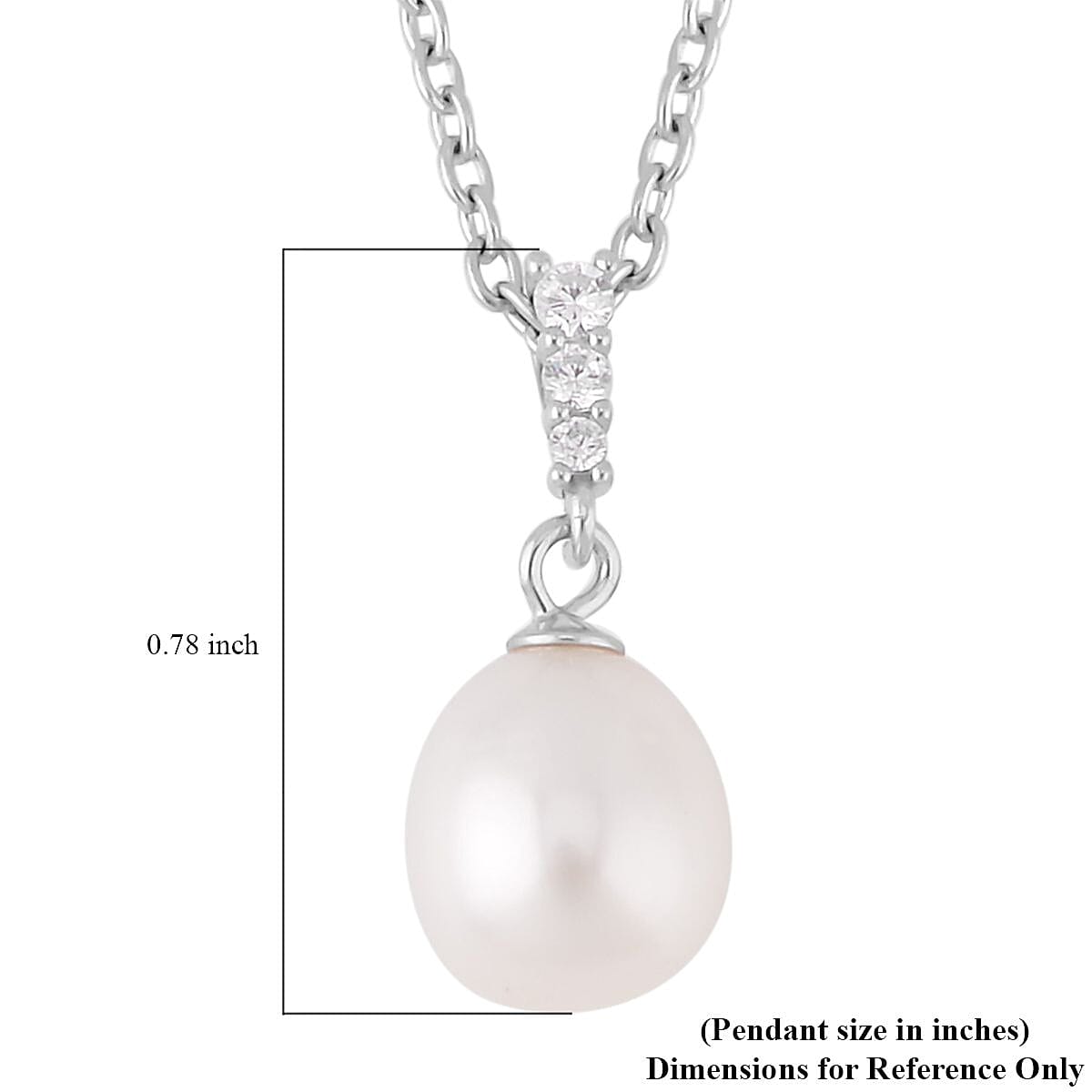 Freshwater Cultured Pearl and Simulated Diamond Pendant in Rhodium Over Sterling Silver with Stainless Steel Necklace 20 Inches 0.11 ctw