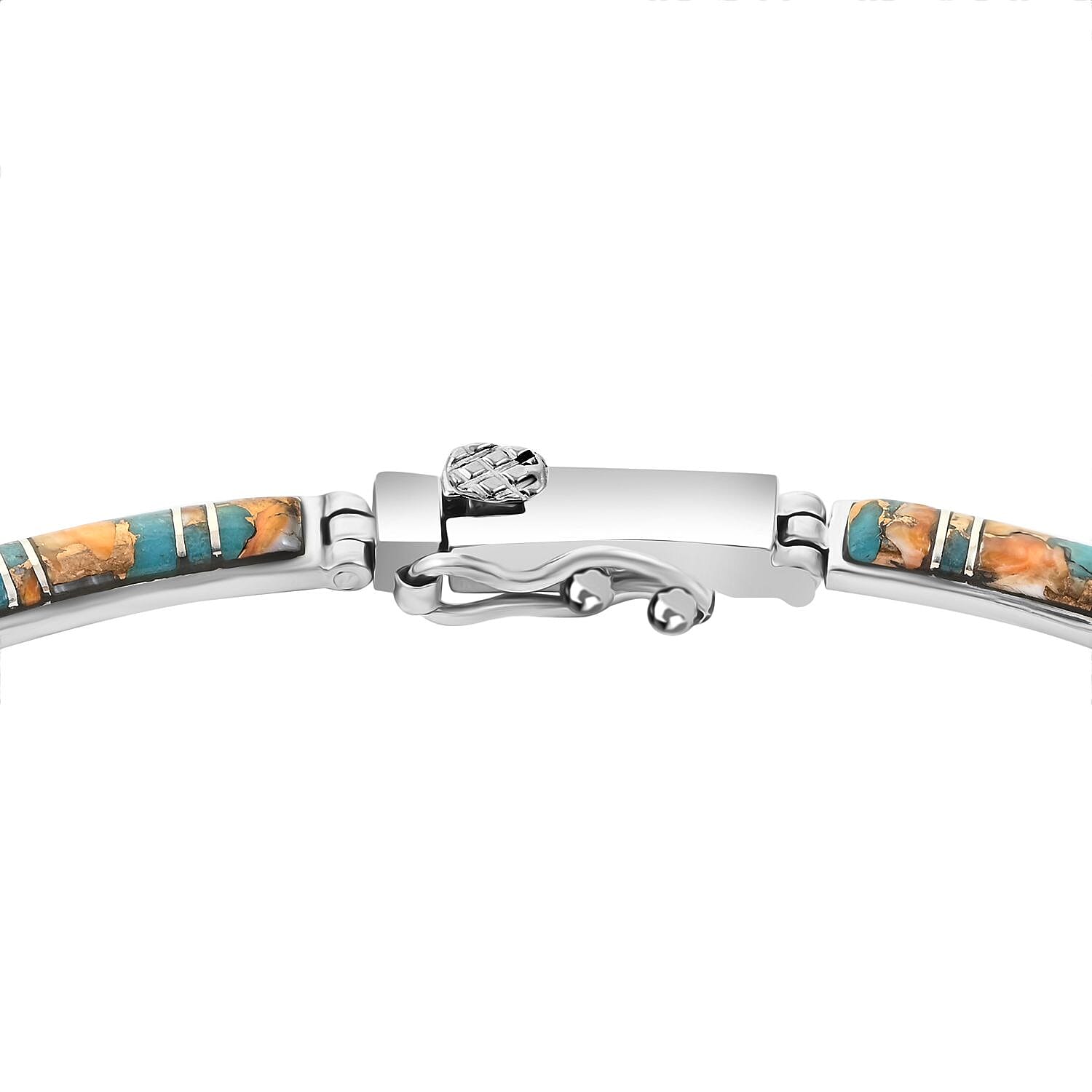 Santa Fe Style Spiny Turquoise Tribal Geometry Necklace 18 In and Earrings in Sterling Silver 15.00 ctw
