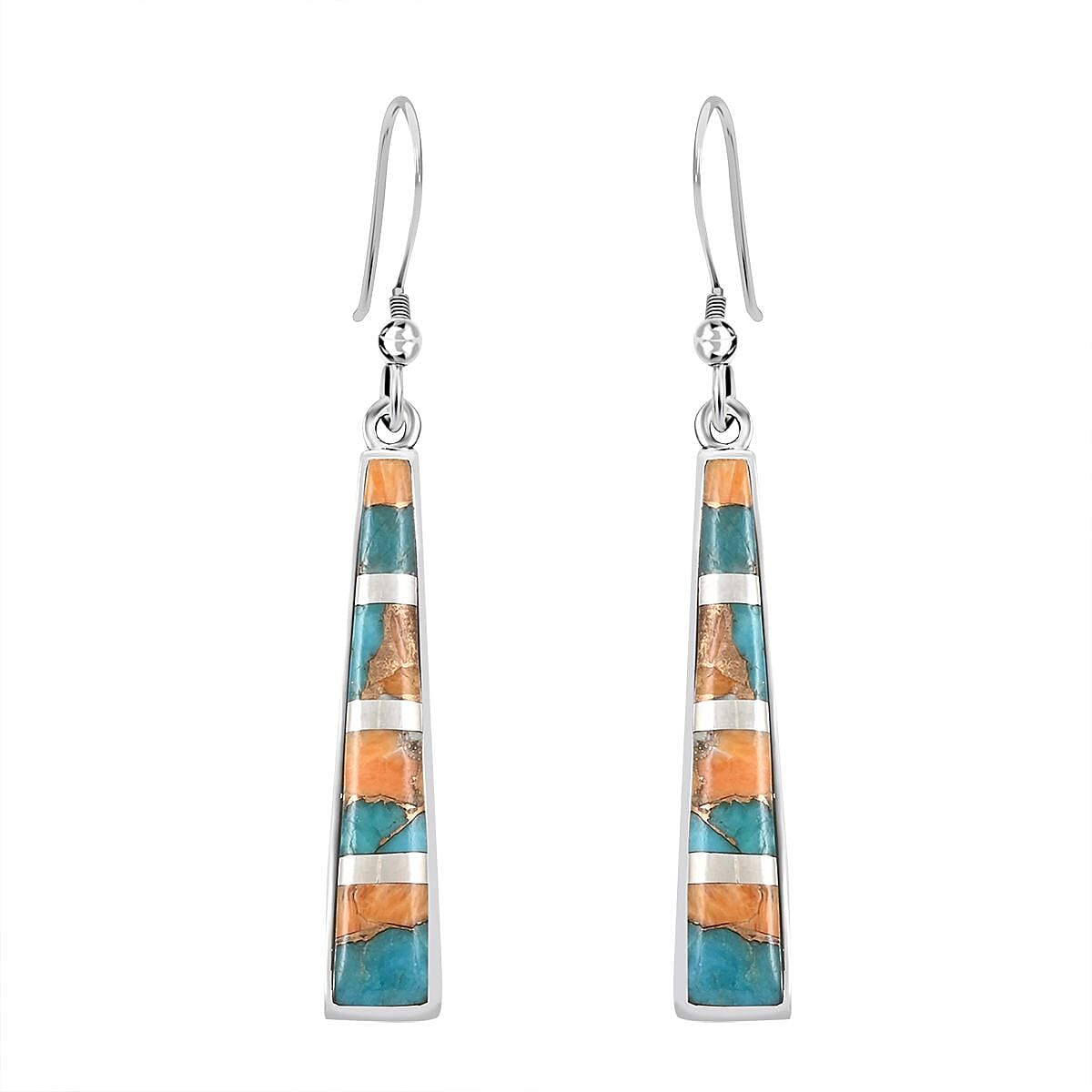 Santa Fe Style Spiny Turquoise Tribal Geometry Necklace 18 In and Earrings in Sterling Silver 15.00 ctw
