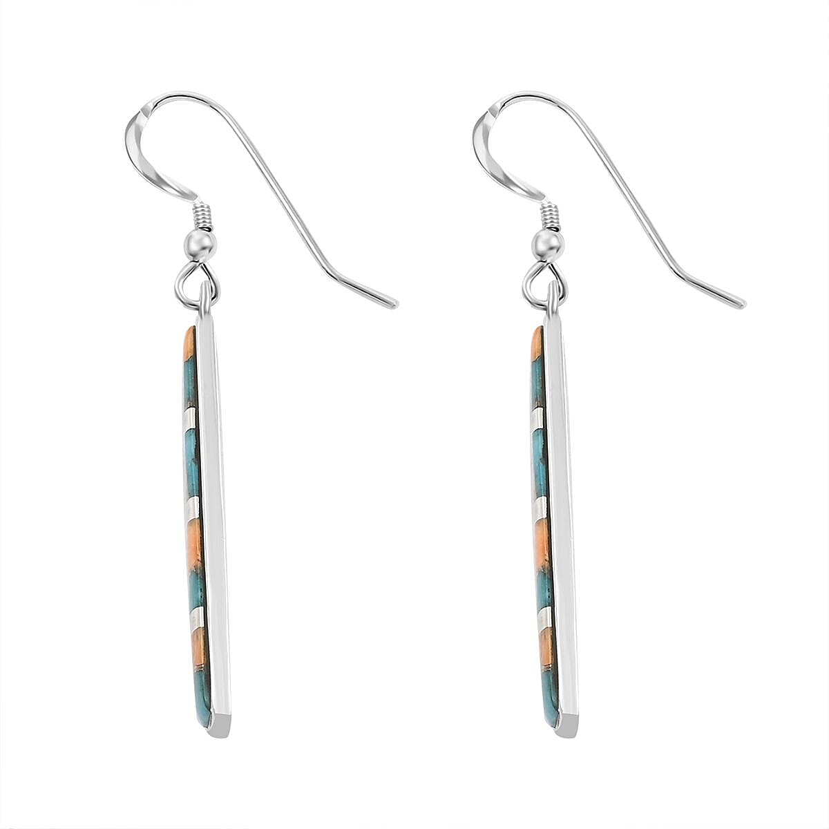 Santa Fe Style Spiny Turquoise Tribal Geometry Necklace 18 In and Earrings in Sterling Silver 15.00 ctw