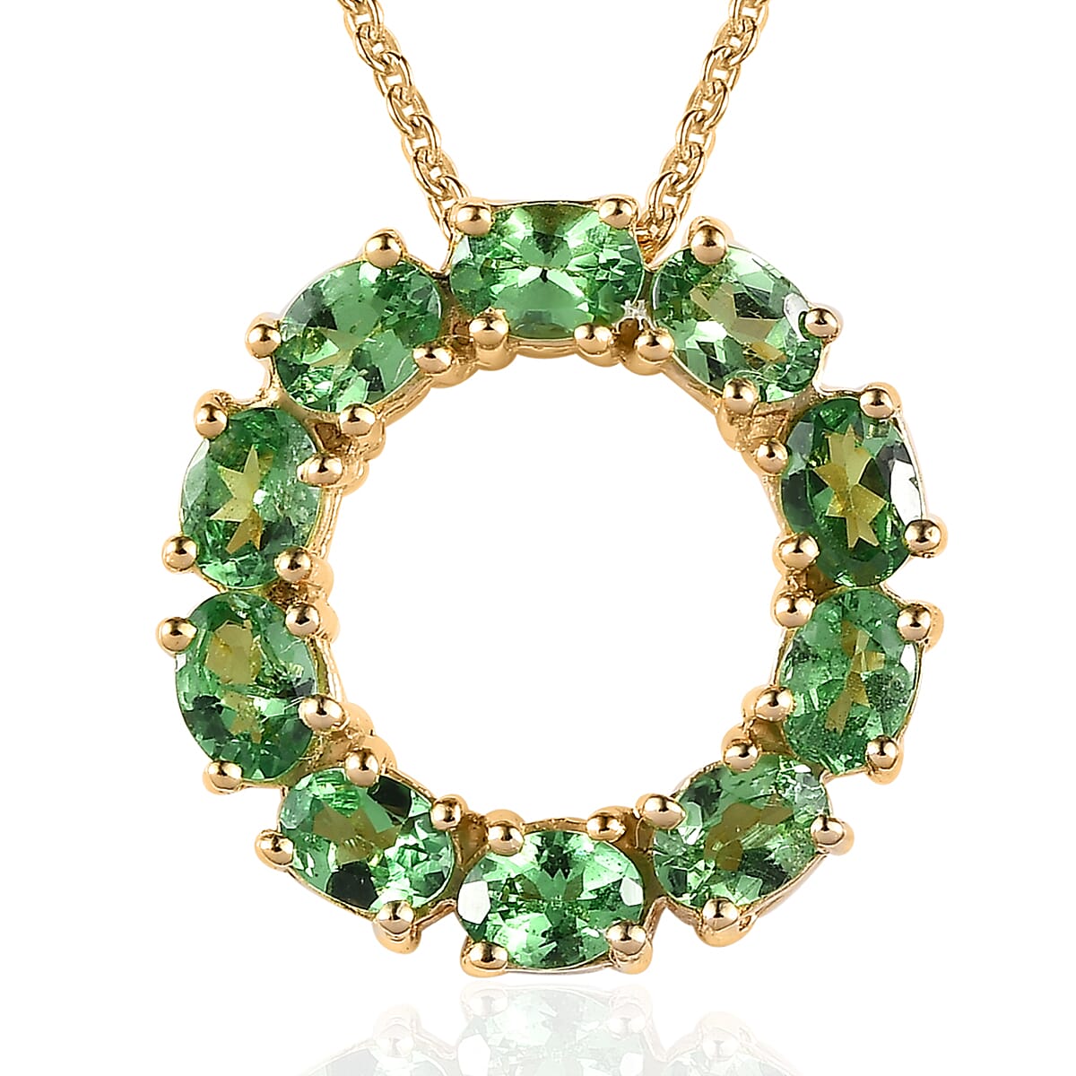 Premium Tsavorite Garnet Circle Pendant Necklace 20 Inches in Vermeil Yellow Gold Over Sterling Silver 1.75 ctw