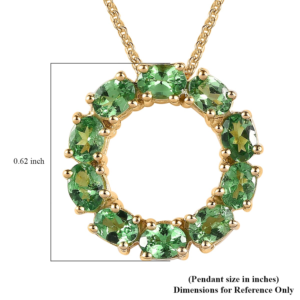 Premium Tsavorite Garnet Circle Pendant Necklace 20 Inches in Vermeil Yellow Gold Over Sterling Silver 1.75 ctw