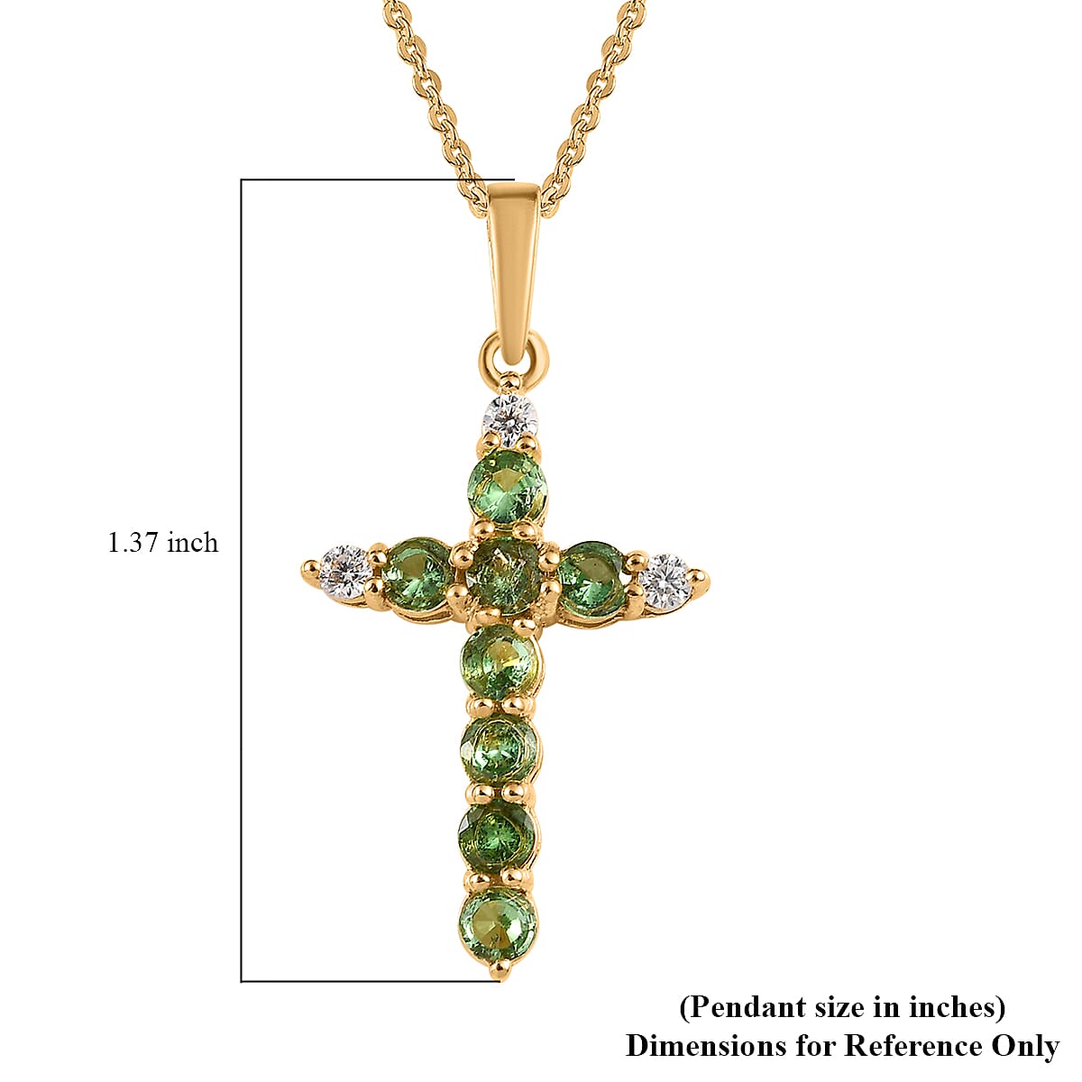 Premium Tsavorite Garnet and Moissanite Cross Pendant Necklace 20 Inches in Vermeil Yellow Gold Over Sterling Silver 1.10 ctw image number 6