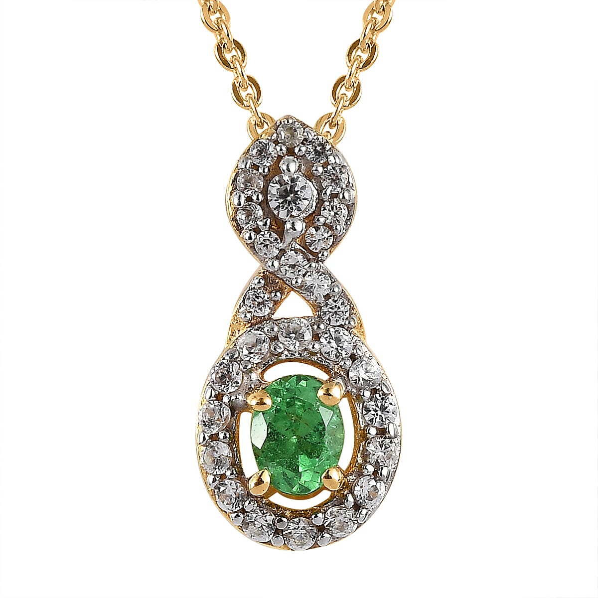 Premium Tsavorite Garnet and White Zircon Pendant Necklace 20 Inches in Vermeil Yellow Gold Over Sterling Silver 0.40 ctw