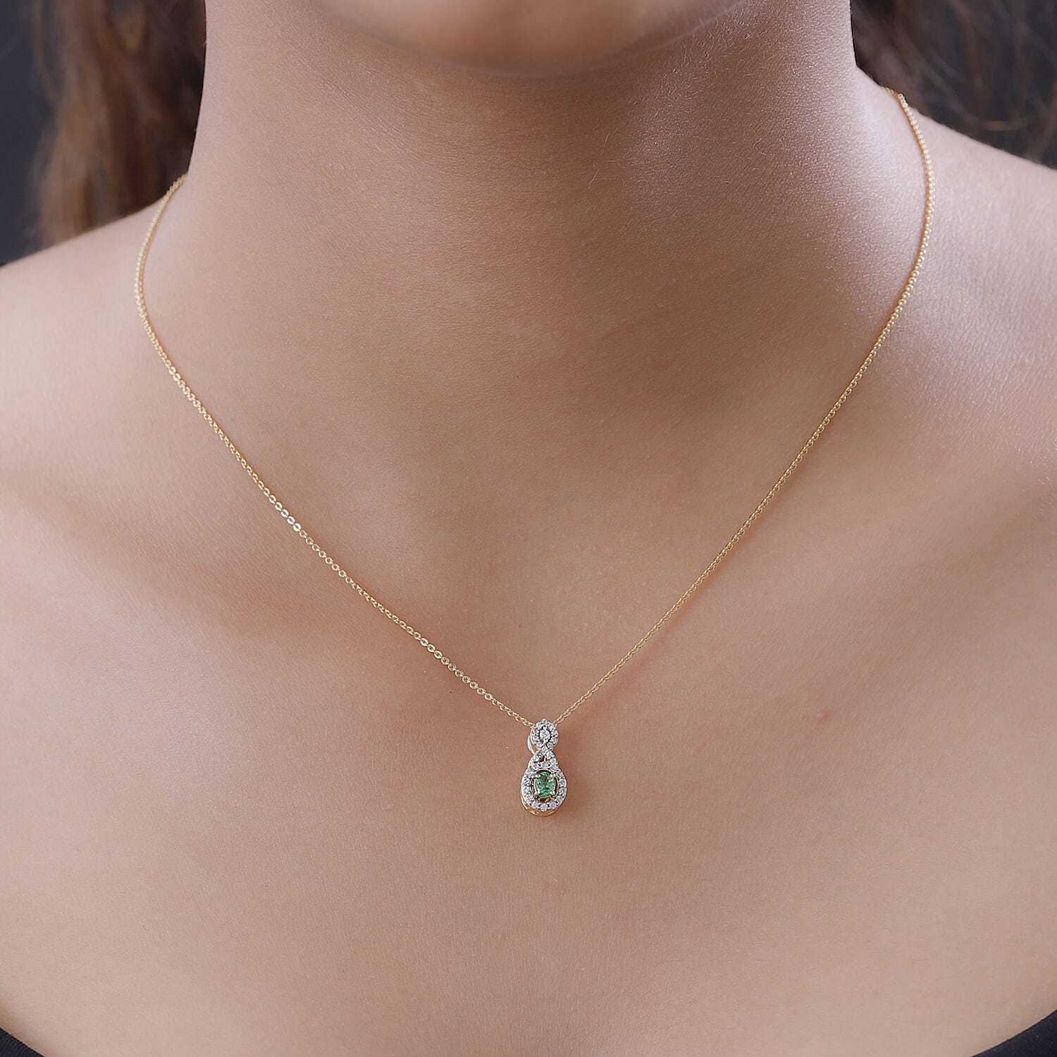 Premium Tsavorite Garnet and White Zircon Pendant Necklace 20 Inches in Vermeil Yellow Gold Over Sterling Silver 0.40 ctw