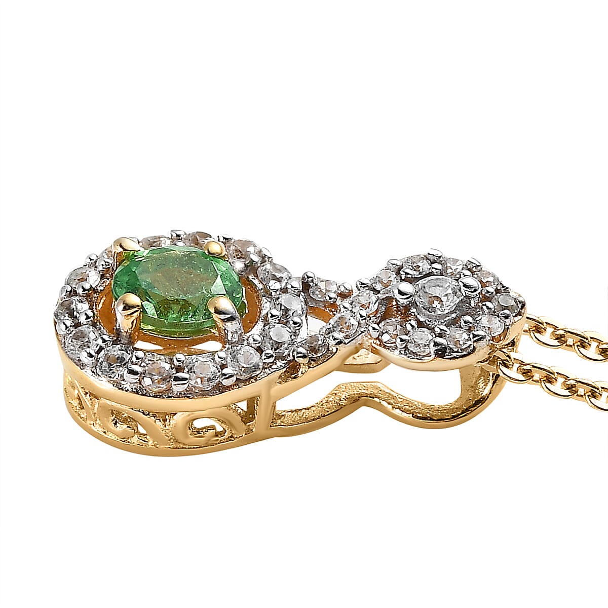 Premium Tsavorite Garnet and White Zircon Pendant Necklace 20 Inches in Vermeil Yellow Gold Over Sterling Silver 0.40 ctw