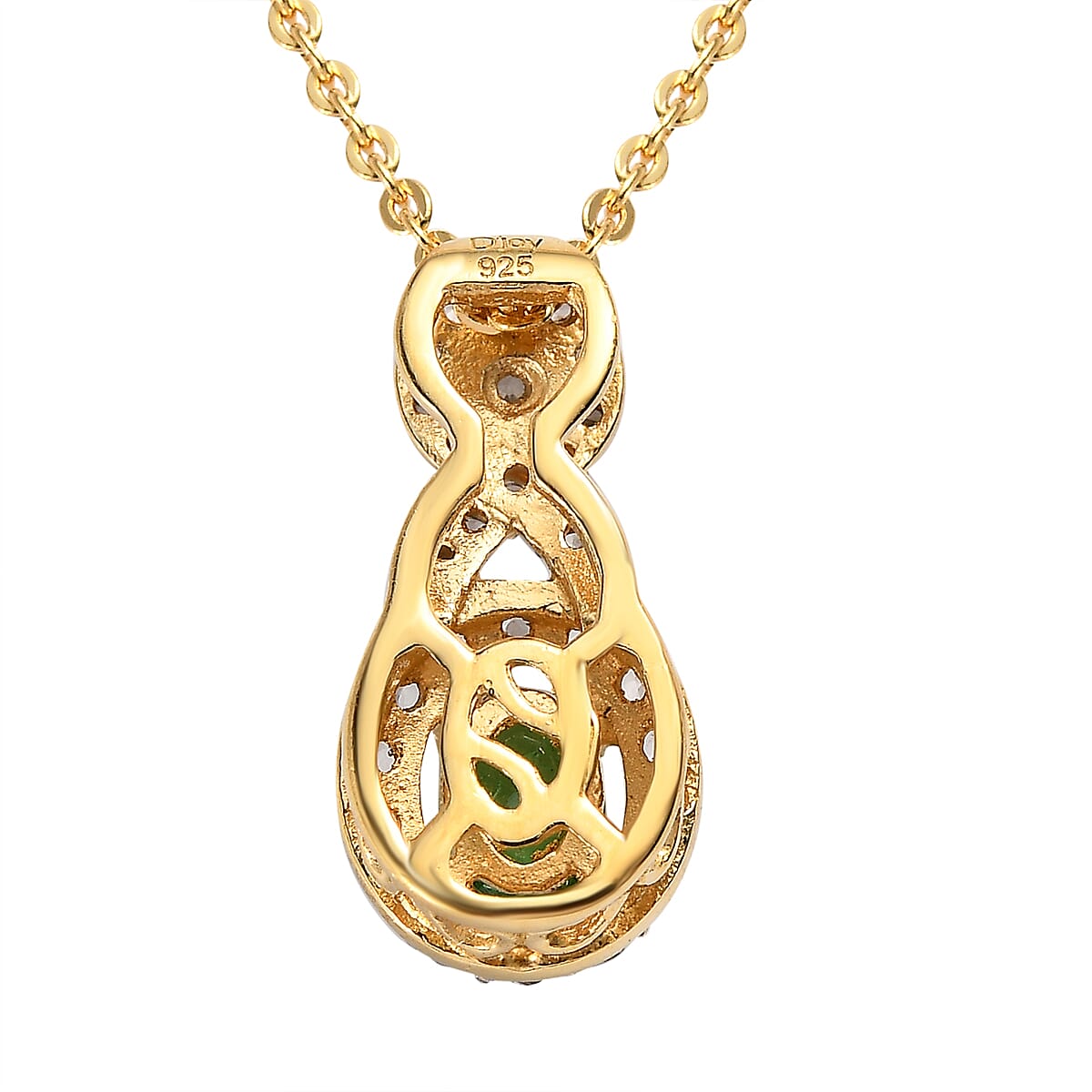 Premium Tsavorite Garnet and White Zircon Pendant Necklace 20 Inches in Vermeil Yellow Gold Over Sterling Silver 0.40 ctw