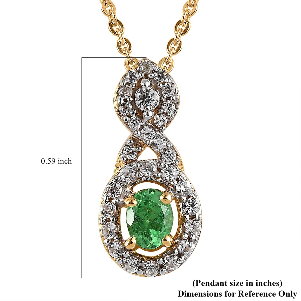 Premium Tsavorite Garnet and White Zircon Pendant Necklace 20 Inches in Vermeil Yellow Gold Over Sterling Silver 0.40 ctw