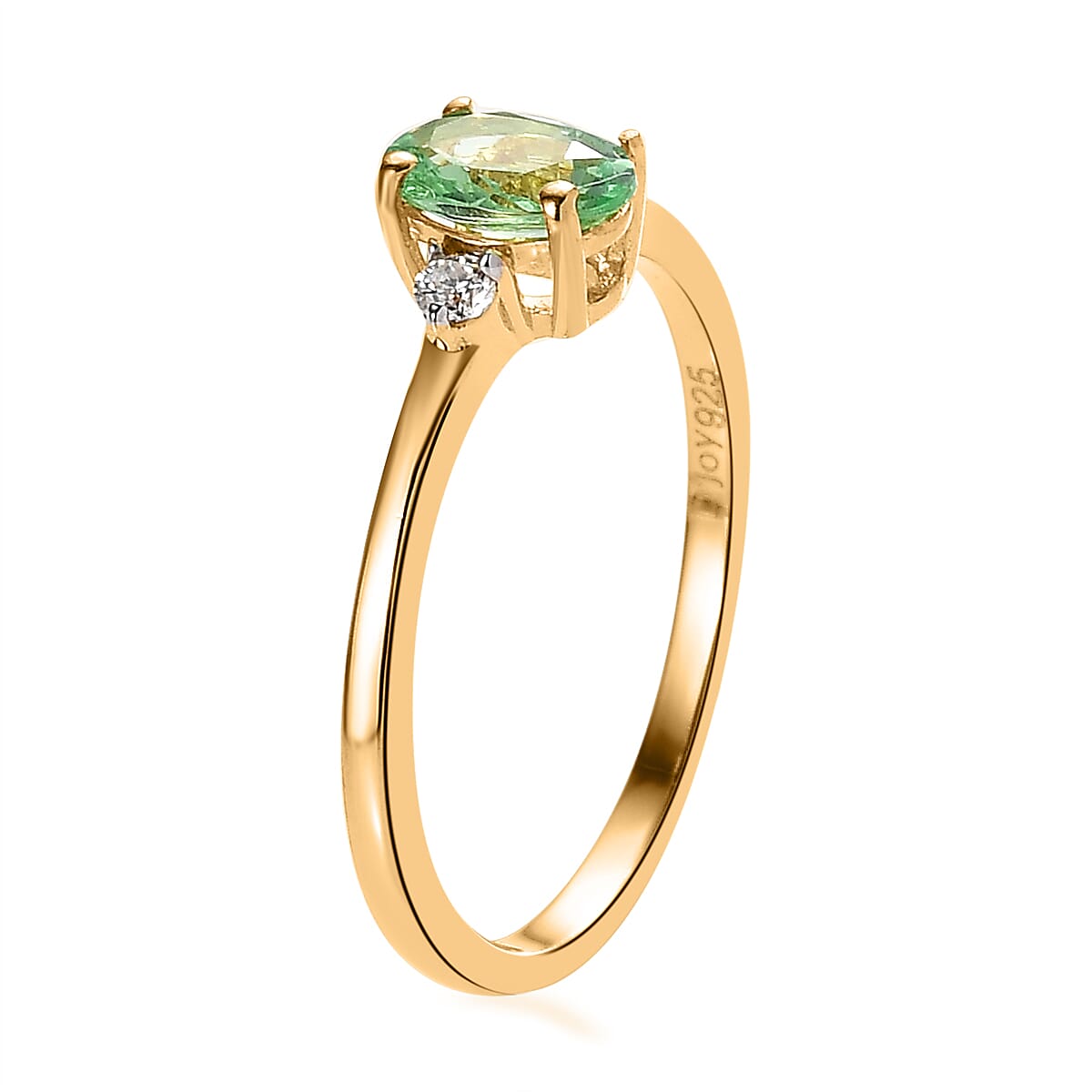 Premium Tsavorite Garnet and Moissanite Ring (Size 5.0) and Pendant Necklace 20 Inches in Vermeil Yellow Gold Over Sterling Silver 1.10 ctw