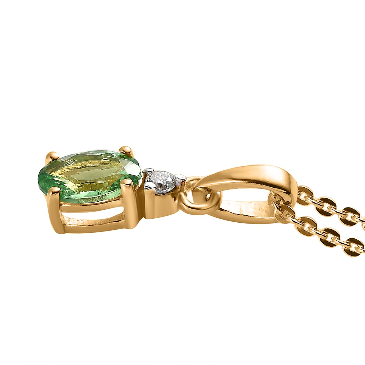Premium Tsavorite Garnet and Moissanite Ring (Size 5.0) and Pendant Necklace 20 Inches in Vermeil Yellow Gold Over Sterling Silver 1.10 ctw