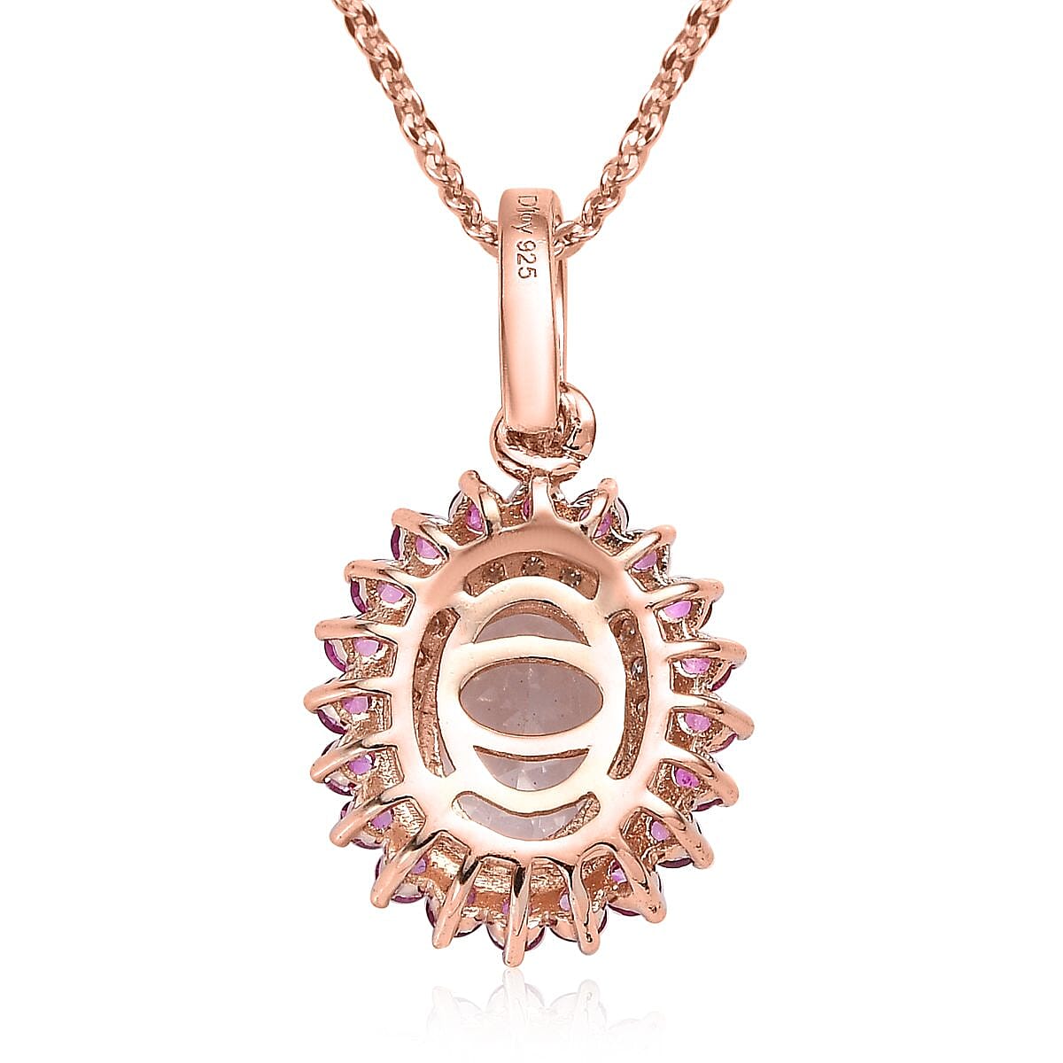 Pink Morganite and Multi Gemstone Sunburst Pendant Necklace 20 Inches in Vermeil Rose Gold Over Sterling Silver 1.65 ctw