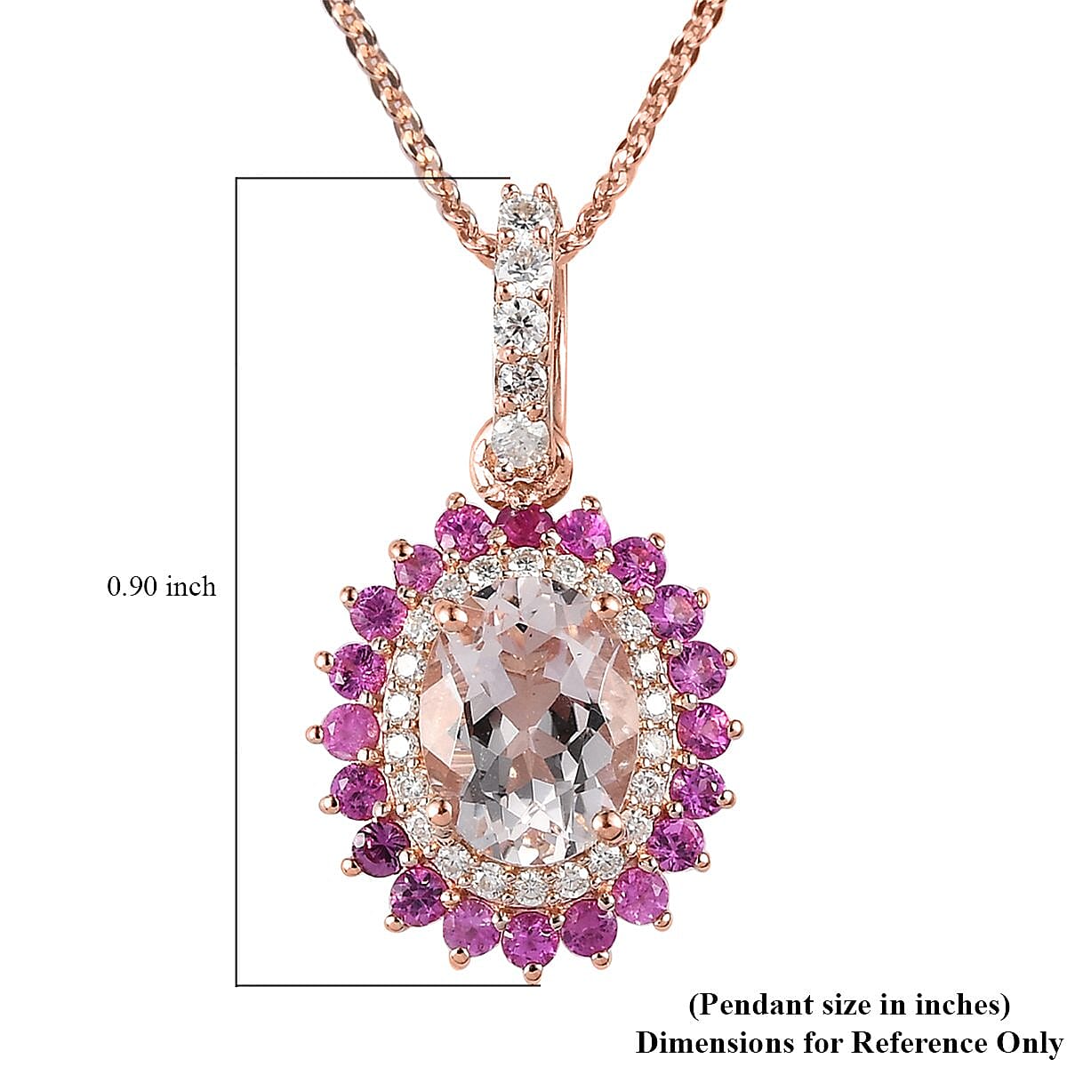 Pink Morganite and Multi Gemstone Sunburst Pendant Necklace 20 Inches in Vermeil Rose Gold Over Sterling Silver 1.65 ctw