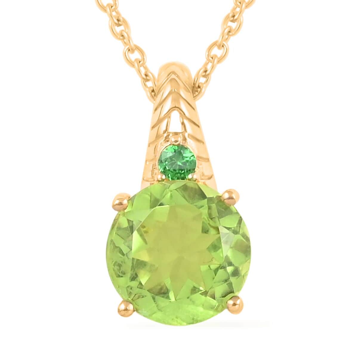 Karis Chartreuse Quartz (Triplet), Simulated Green Diamond Pendant Necklace (20 Inches) in 18K YG Plated and Stainless Steel 5.40 ctw , Tarnish-Free, Waterproof, Sweat Proof Jewelry image number 0