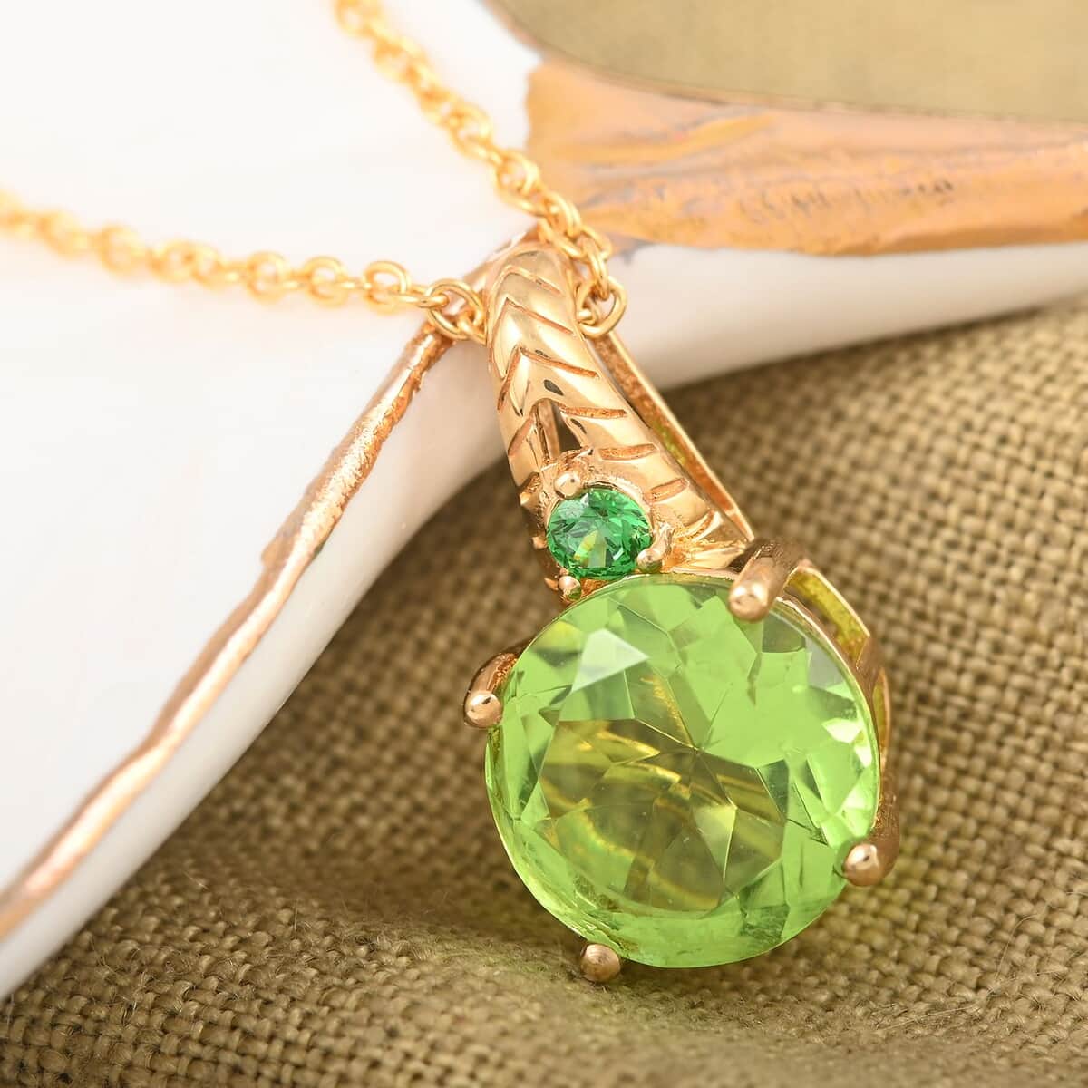 Karis Chartreuse Quartz (Triplet), Simulated Green Diamond Pendant Necklace (20 Inches) in 18K YG Plated and Stainless Steel 5.40 ctw , Tarnish-Free, Waterproof, Sweat Proof Jewelry image number 1