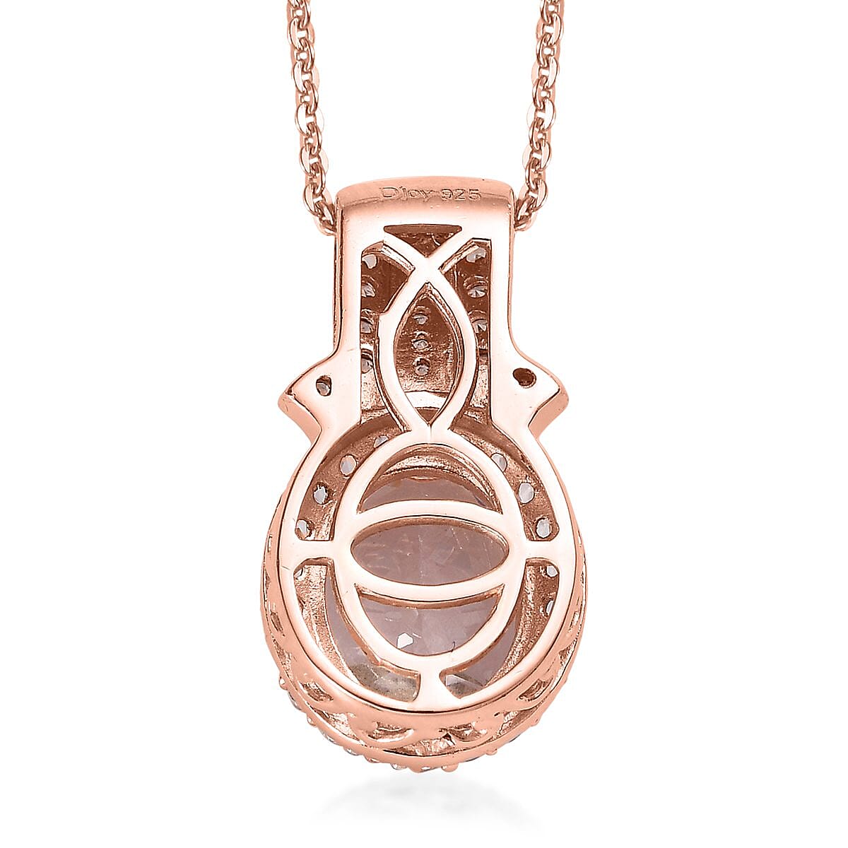 Pink Morganite, Champagne and White Zircon Halo Pendant Necklace 20 Inches in Vermeil Rose Gold Over Sterling Silver 2.85 ctw